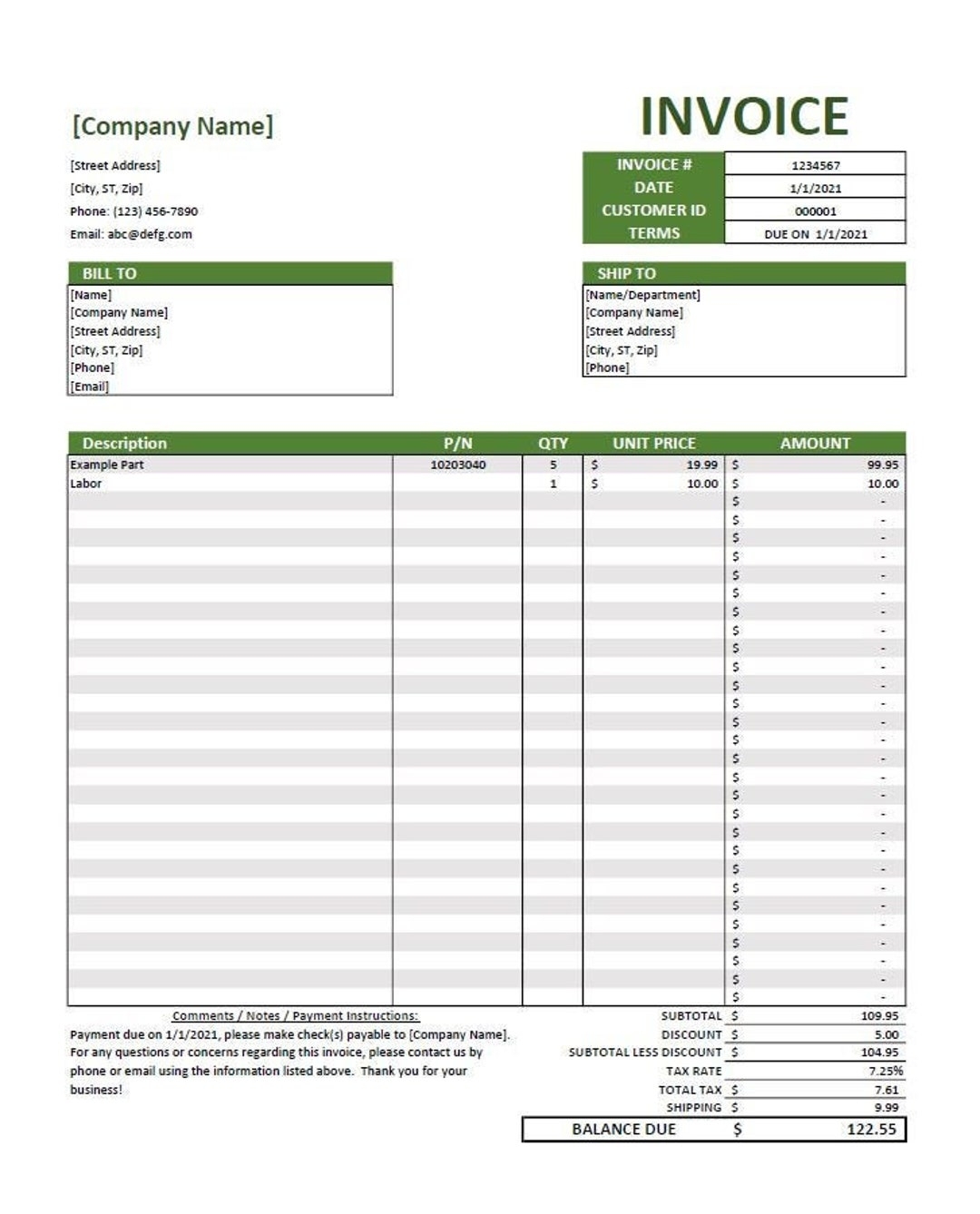 Free Printable Invoice Template Excel Monthly