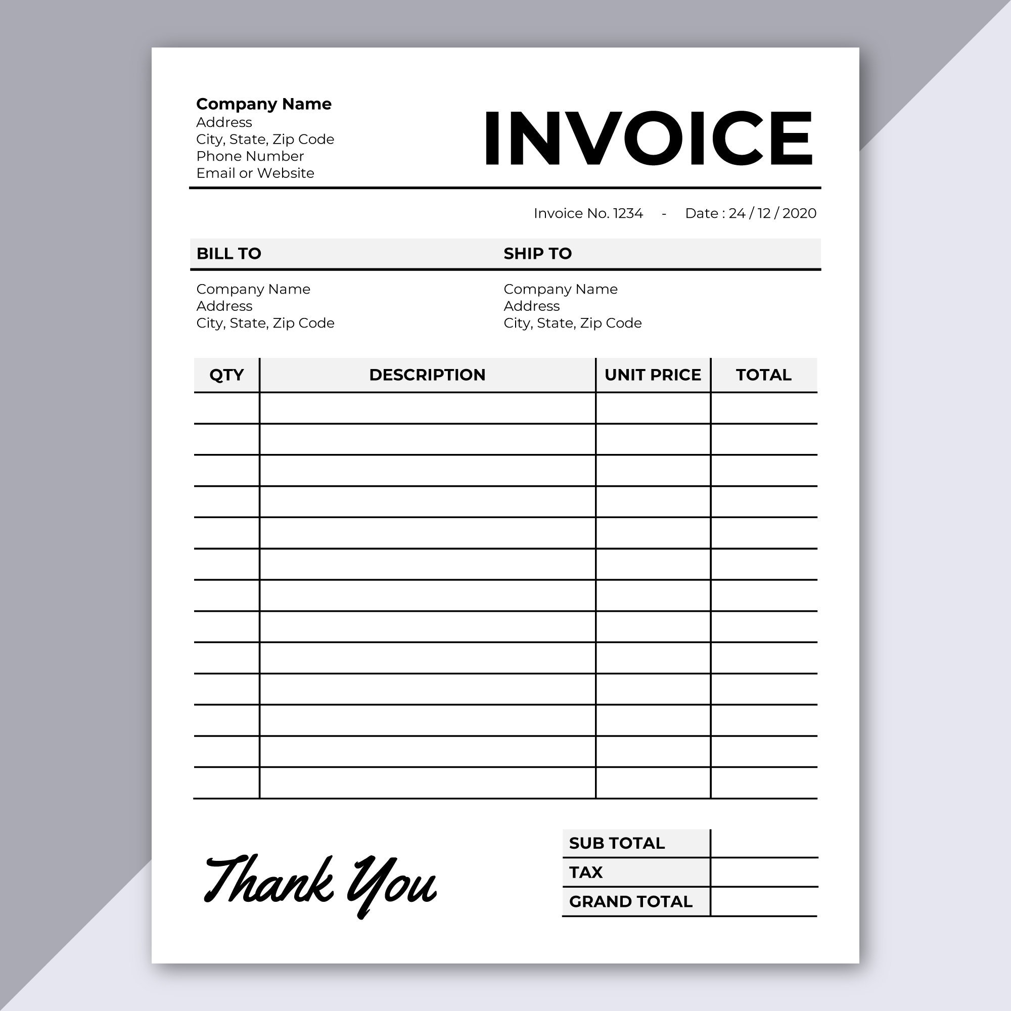 Invoice Template Printable Invoice Editable Invoice Receipt Microsoft Word Invoice Digital Order Form A4 U0026 US Letter Size Etsy UK