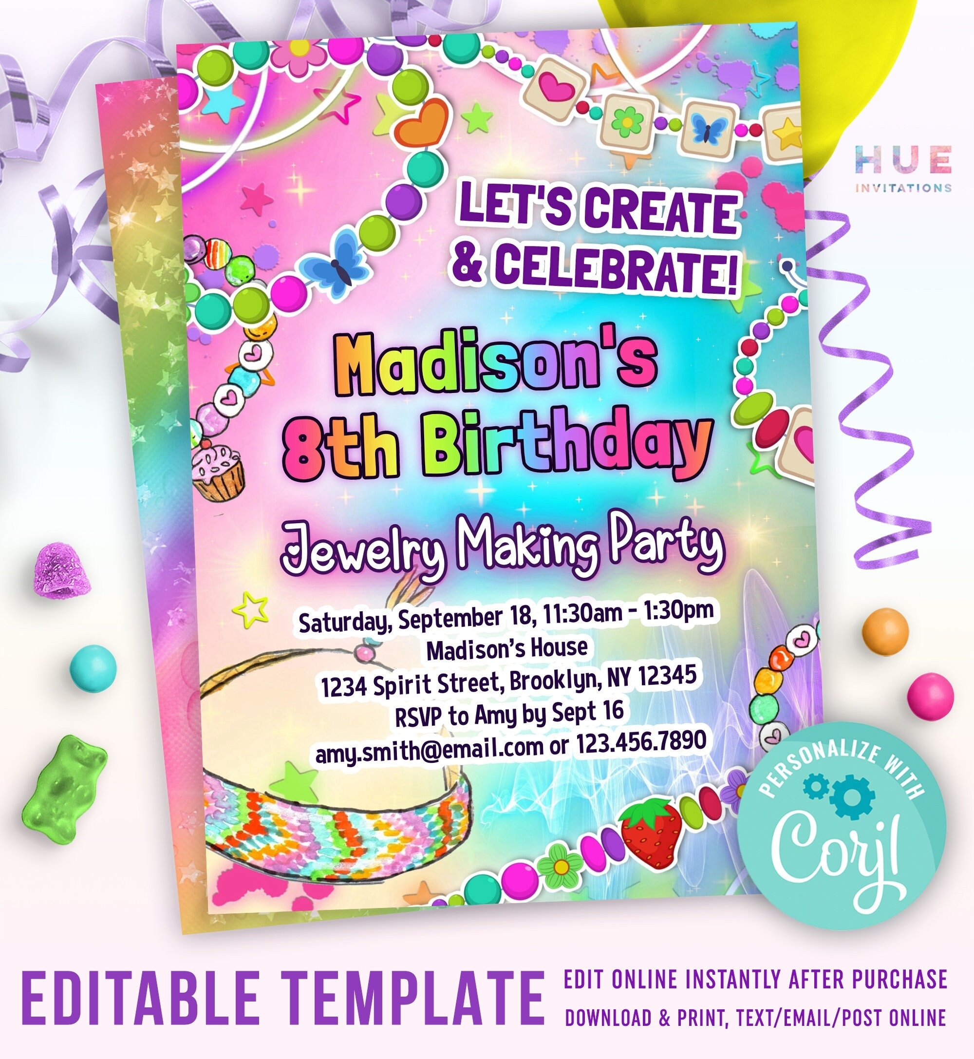 Jewelry Making Party Invitation Editable Template Girls Jewelry Birthday Party Invites Create U0026 Celebrate Friendship Bracelets Party Etsy Australia
