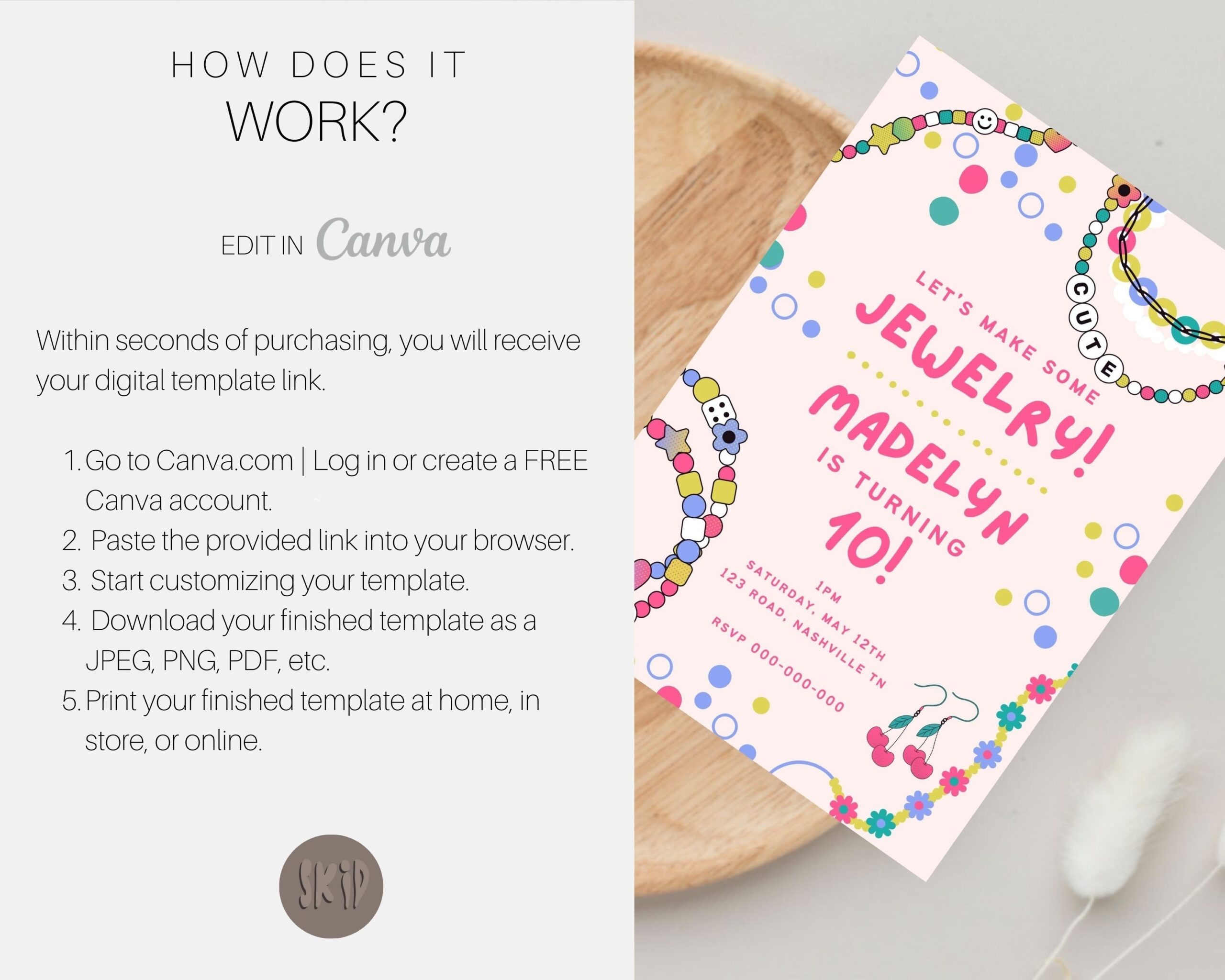 Jewelry Making Party Invitation Jewelry Birthday Invite Craft Birthday Invite Invitation Template Etsy