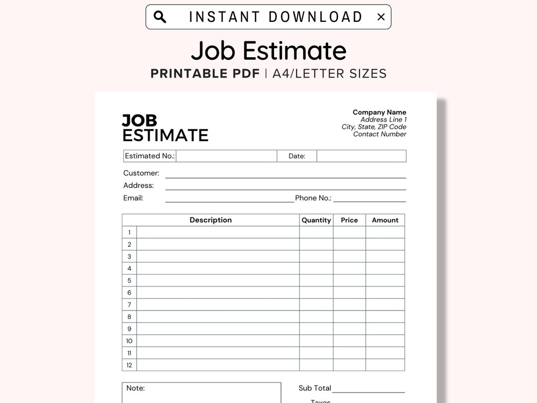 Job Estimate Template Printable Job Estimate Template PDF Editable WORD Construction Bid Painting Electrical Tile Home Remodeling Etsy Job Estimate Template Printable Job Estimate Template PDF Editable WORD Construction Bid Painting Electrical Tile Home Remodeling Etsy
