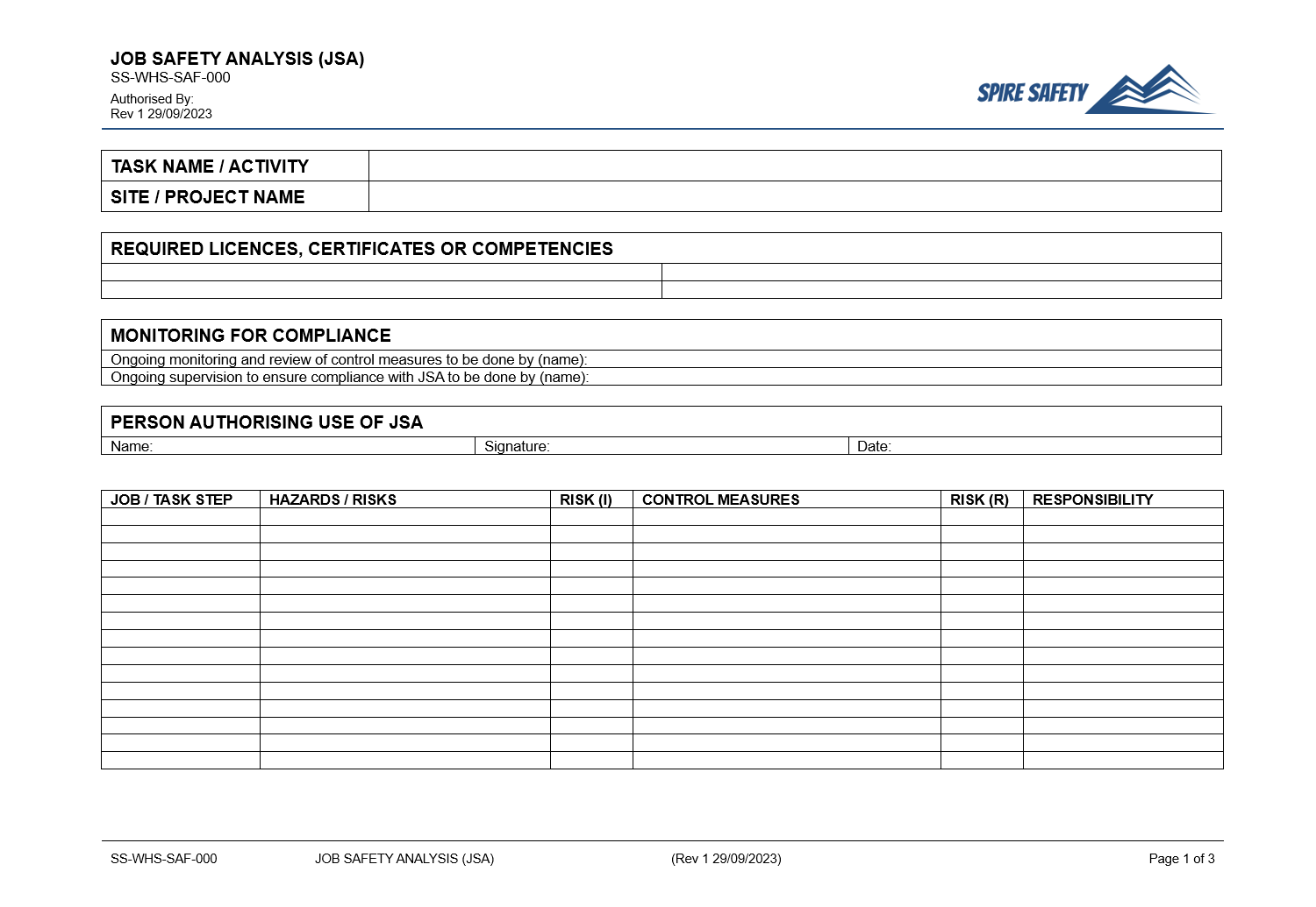 Free Printable Jsa Templates