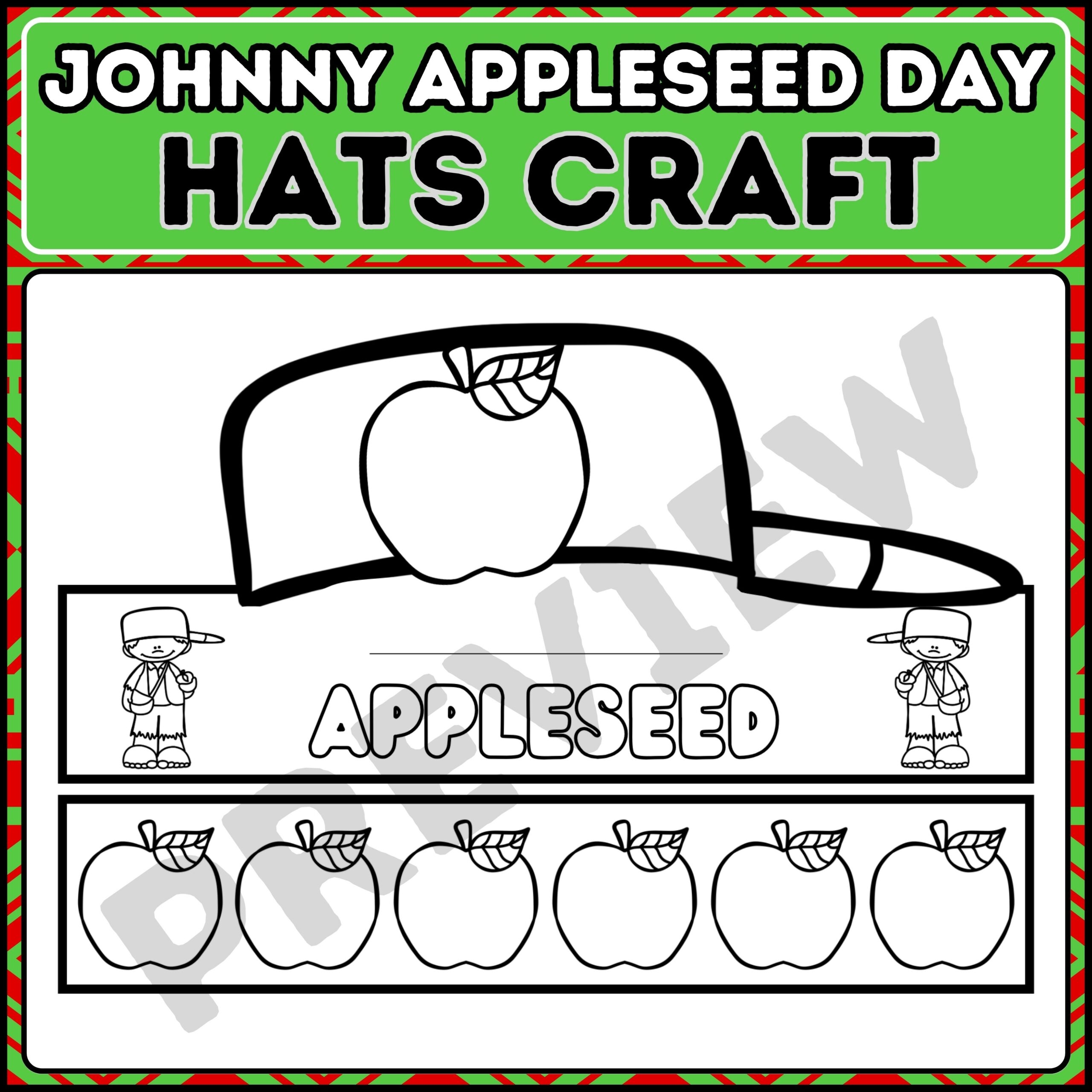 Johnny Appleseed Activities Hat Template Apple September Kindergarten Craft