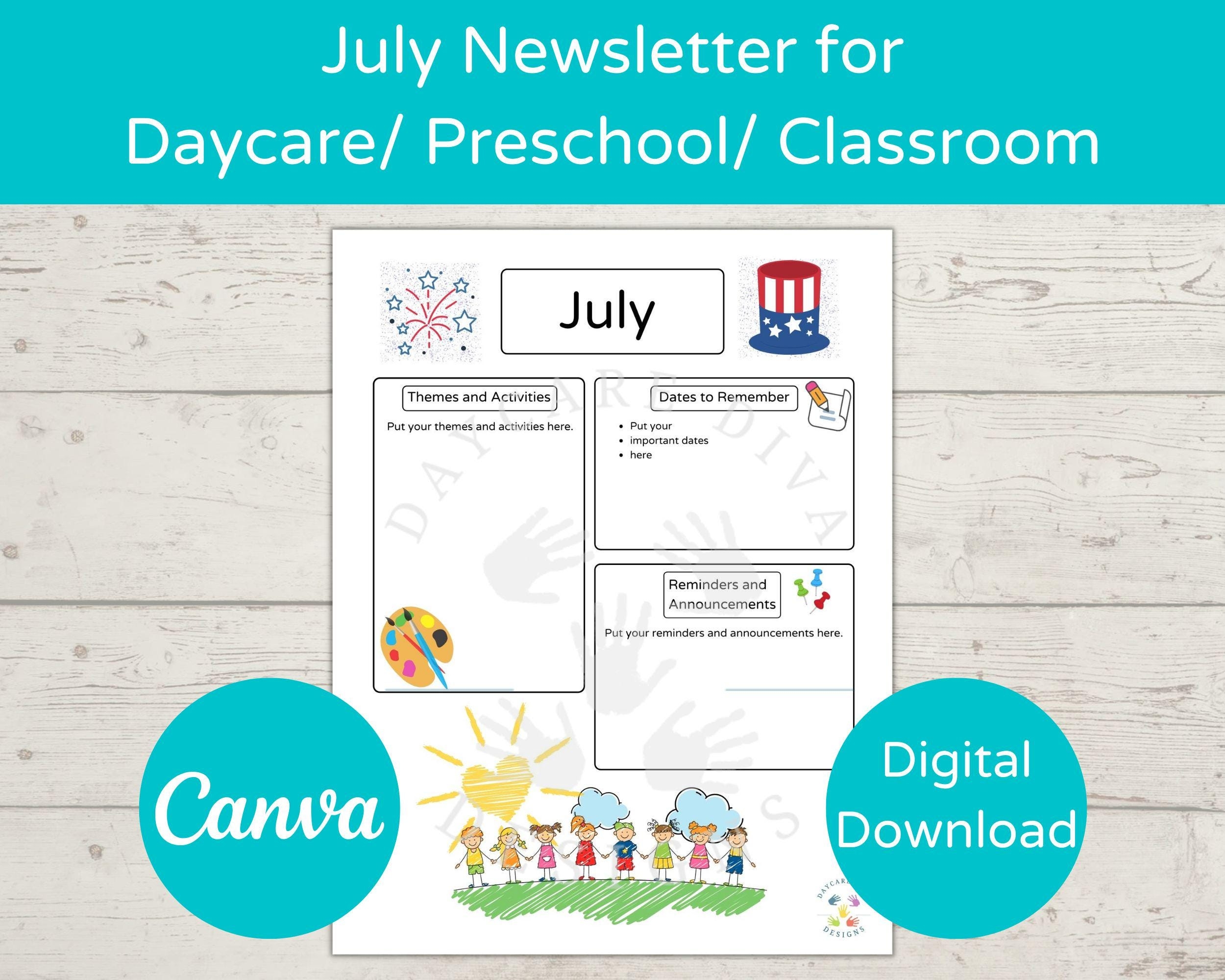 July Daycare Newsletter Template Preschool Newsletter Template July Classroom Bulletin Etsy
