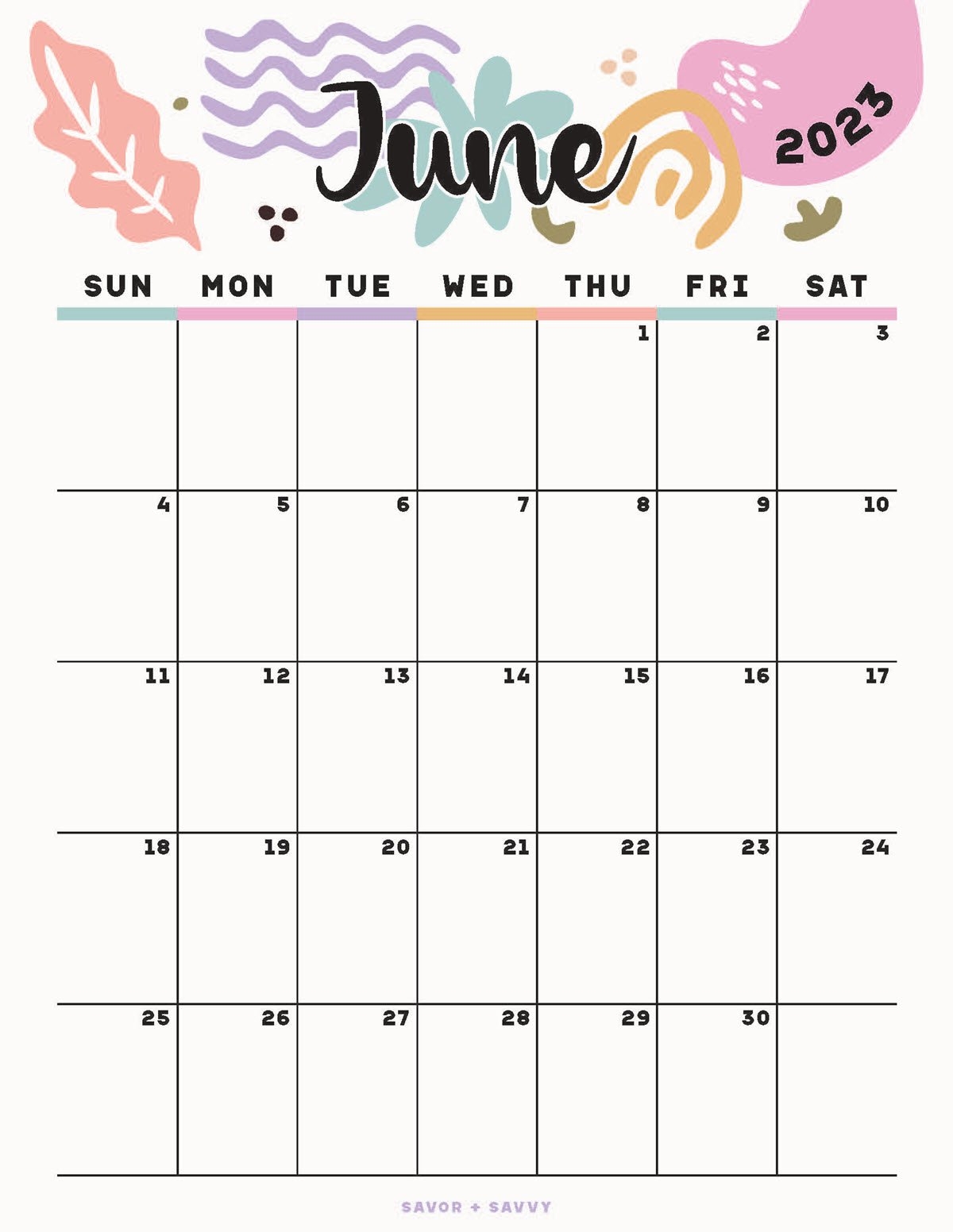 June 2023 Calendar Templates 12 Free Printables Savor Savvy