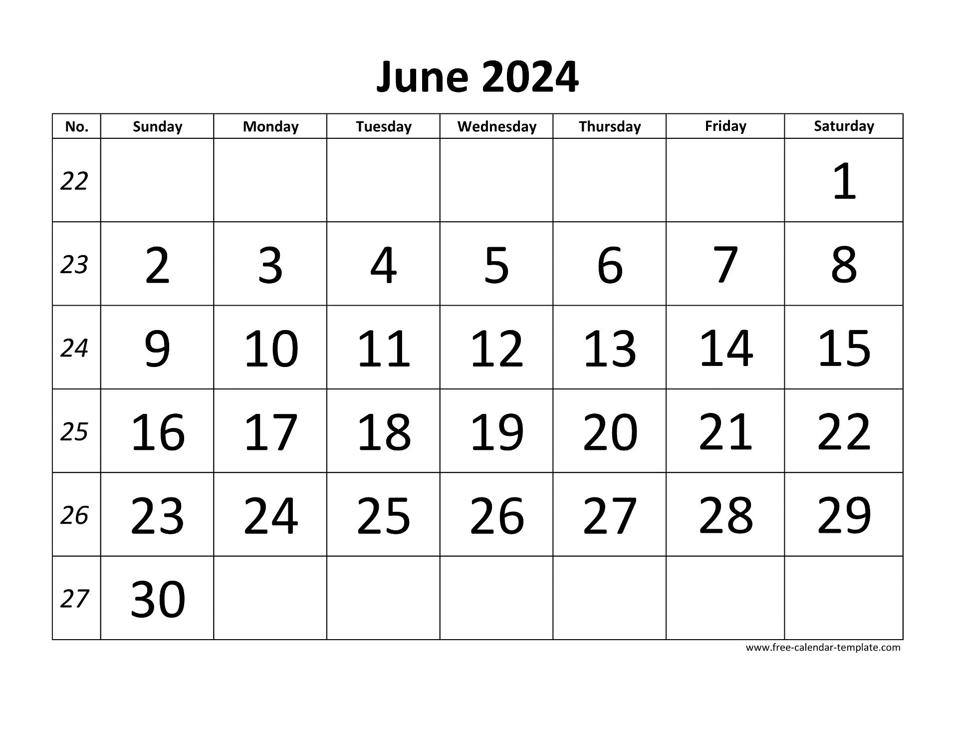 Free Printable June Calendar Templates