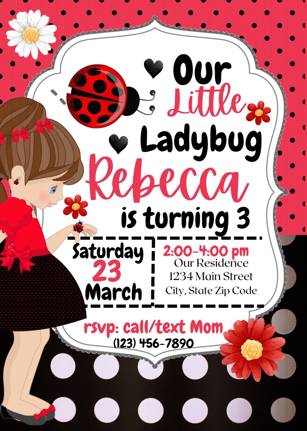 Ladybug Invitation Ladybug Birthday Invitation Ladybug Party Invite Little Lady Summer Birthday Spring Birthday Lady Bugs Etsy