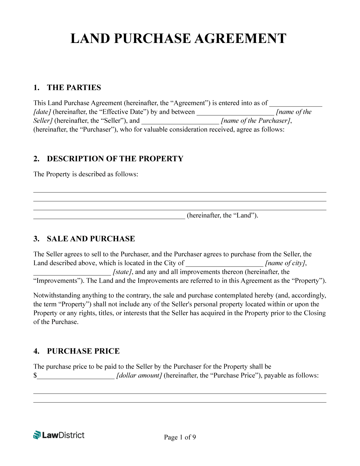 Land Purchase Agreement Land Contract Free PDF Form LawDistrict Land Purchase Agreement Land Contract Free PDF Form LawDistrict