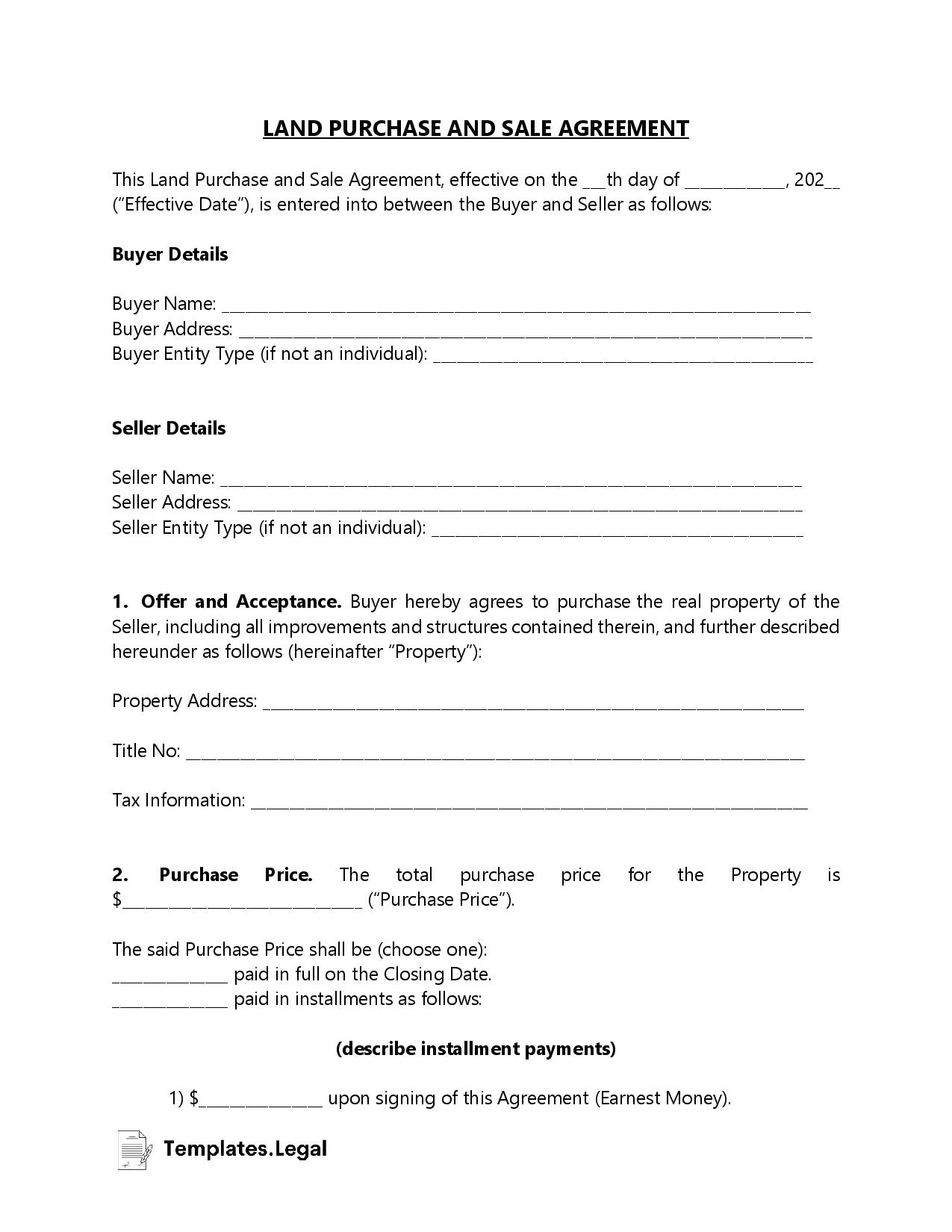 Land Purchase Agreement Templates Free Word PDF ODT Land Purchase Agreement Templates Free Word PDF ODT