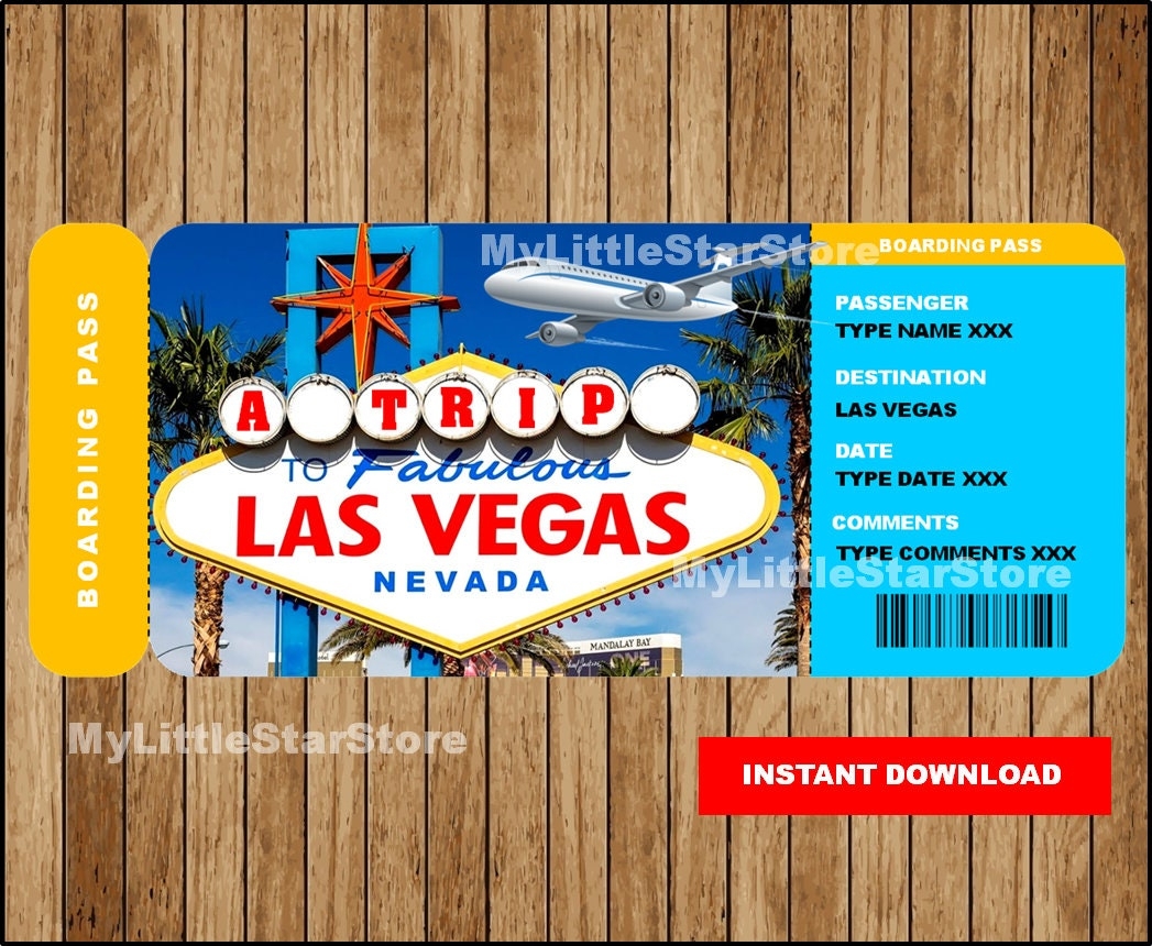 Las Vegas Surprise Printable Ticket Surprise Boarding Pass Las Vegas Gift Ticket Ticket To Las Vegas Boarding Pass Editable Text Etsy