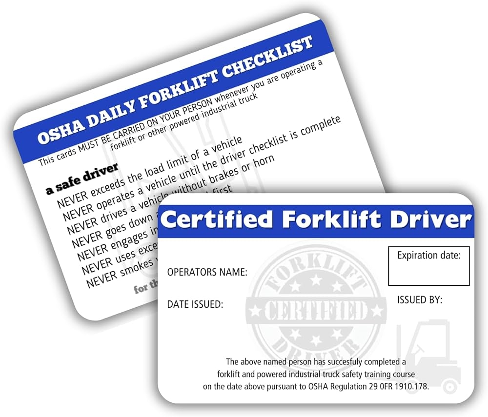 Lashicorn Qualified Forklift Operator Certification Card 5 Pk 3 5x2 25 Plastic Wallet Training Certificate With Expiration Date Fill In Name Completion Hard Hat OSHA Checklist Bulk ID Tag Buy Online At