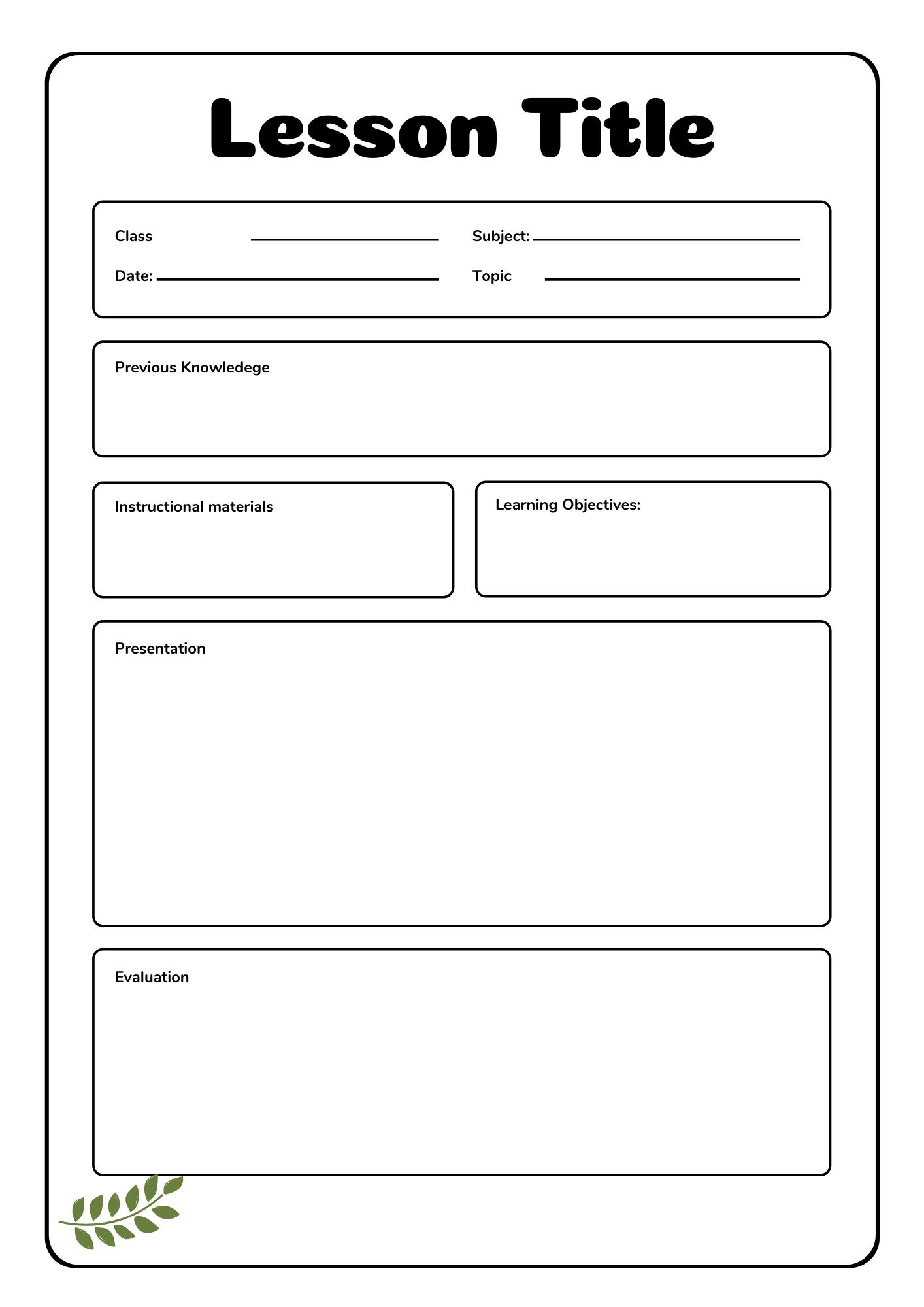 LESSON PLAN TEMPLATE Lesson Plan Planner Printable Academic 