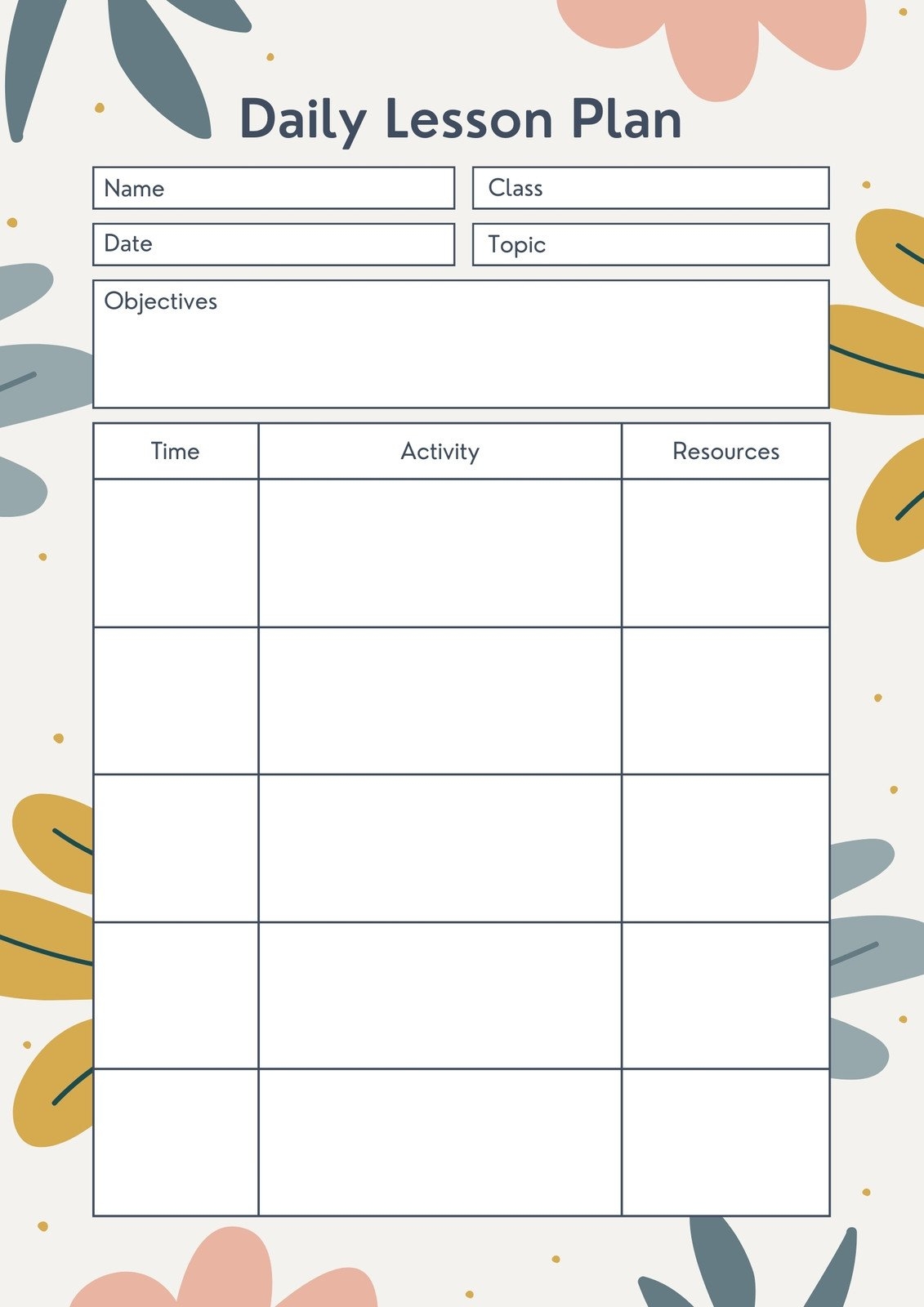 Free Printable Lesson Plan Book Template