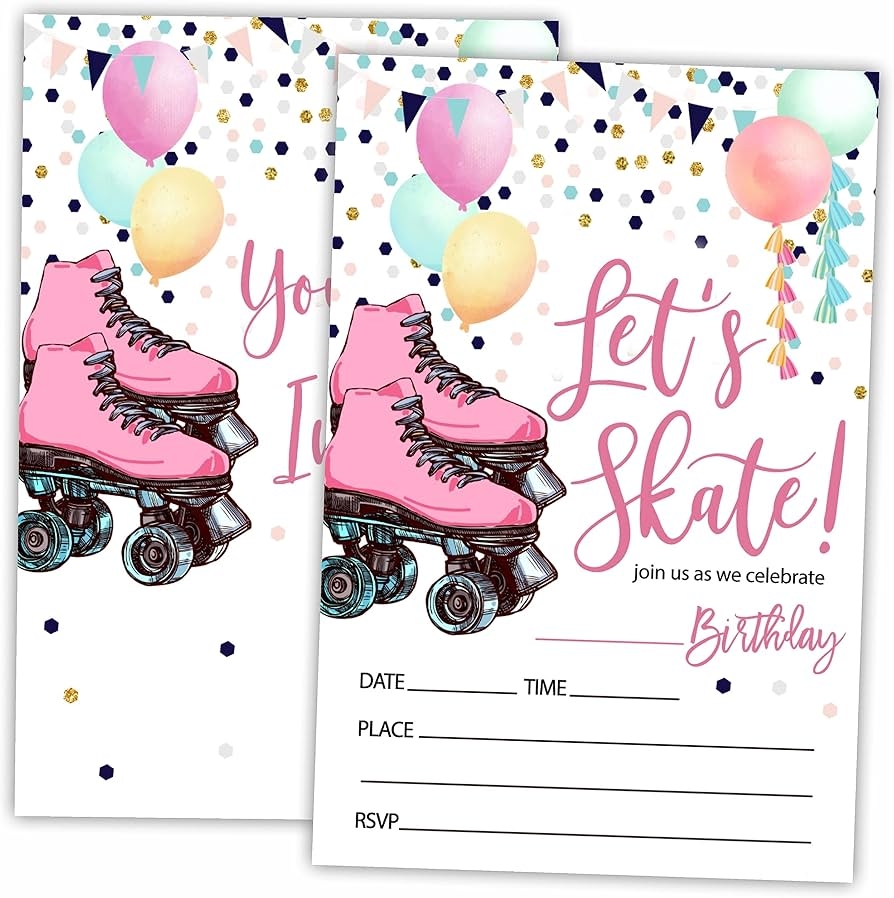 Let s Skate Birthday Invitations Roller Skate Double Sided Fill In Invite Cards For Birthday Party Boys Girls Kids Teen 20 Invitations With 