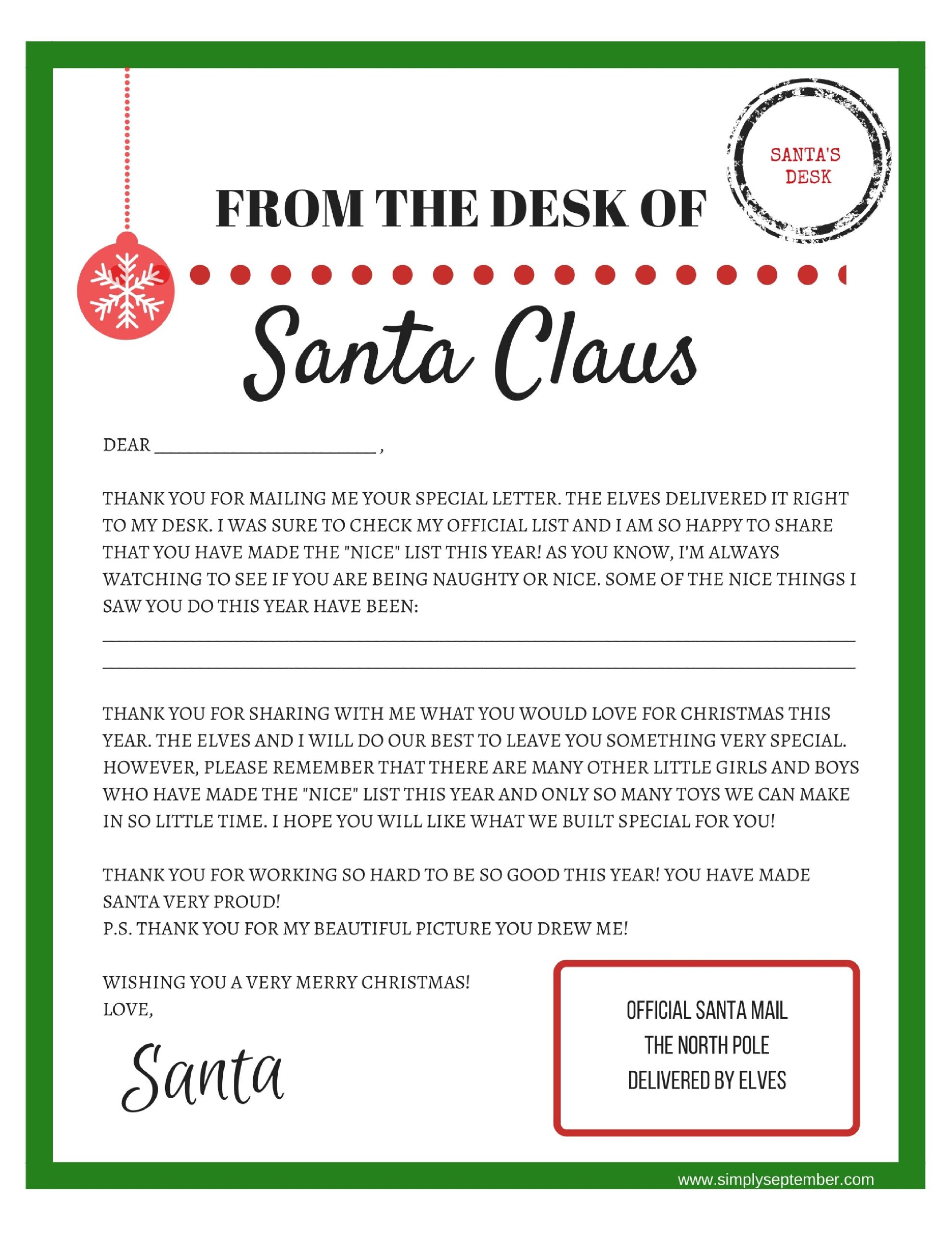Letters To And From Santa Free Printables Simply September Worksheets Library