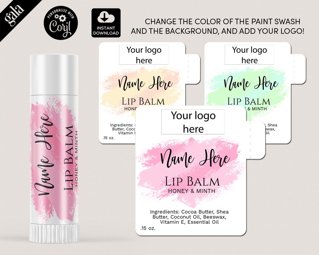 Lip Balm Labels Template DIY Product Label Editable Lip Balm Label Templates Lip Gloss Label Design Editable Label WATERCOLOR 011 Etsy
