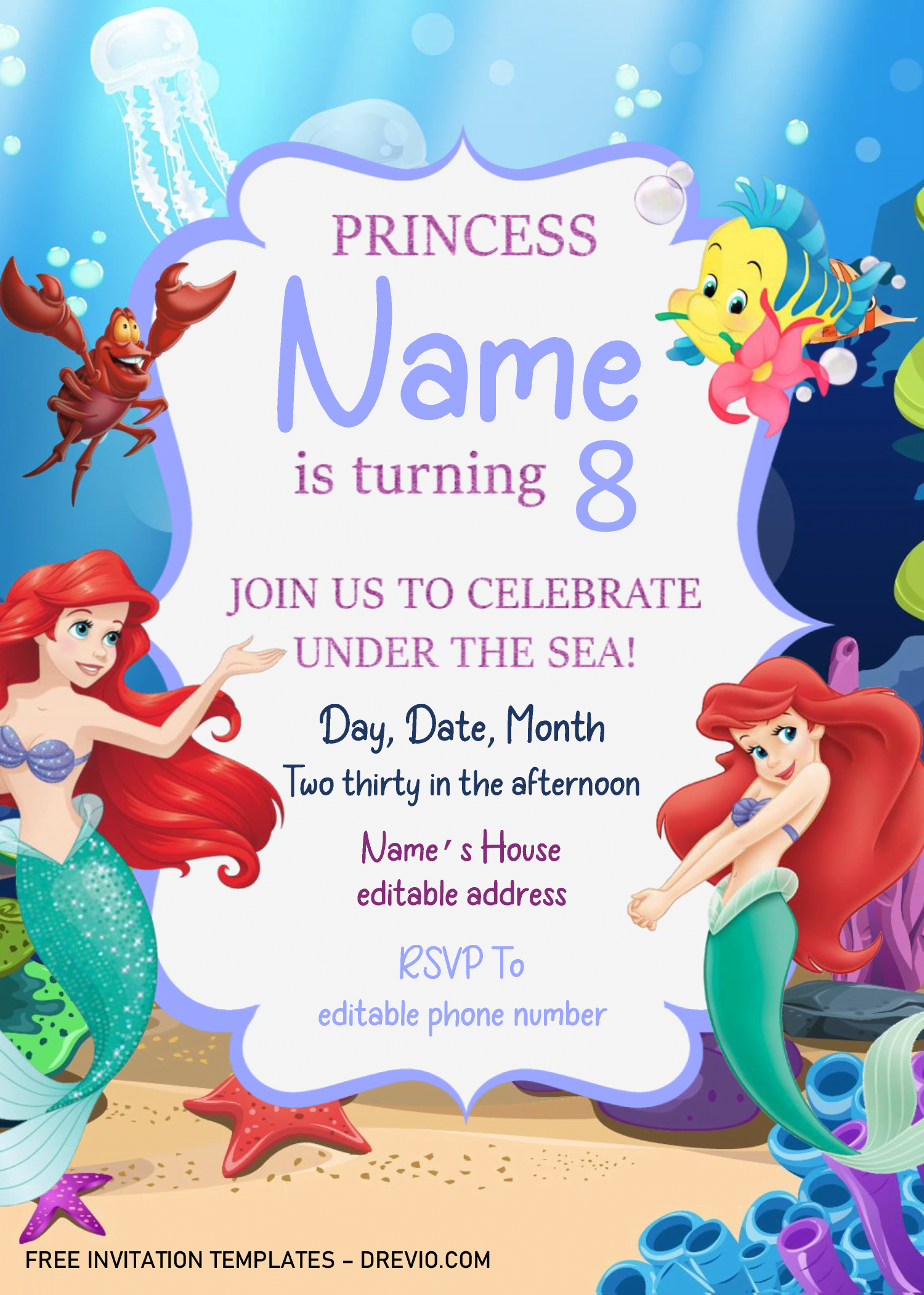 Free Printable Mermaid Birthday Invitation Templates