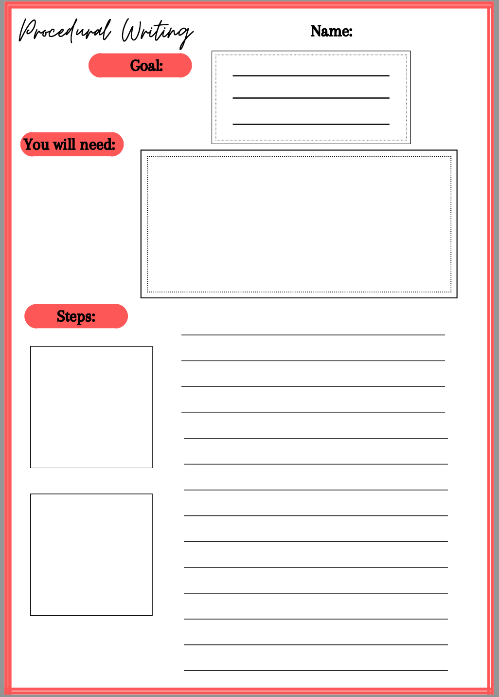 Free Printable Procedural Writing Template