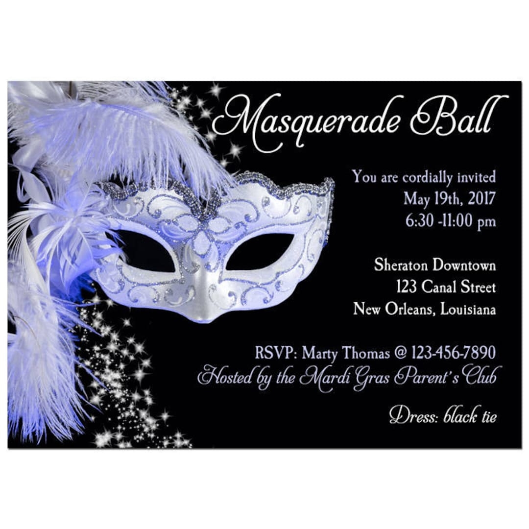 Masquerade Invitation Printable Or Printed With FREE SHIPPING ANY Wording Carnival Masquerade Ball Mardi Gras Party Etsy