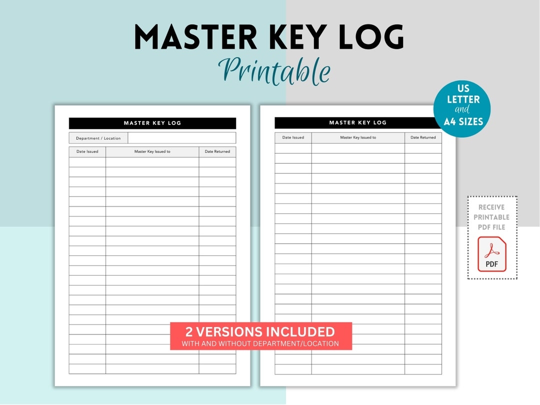 Master Key Log Master Key Register Master Key Record Key Tracking Sign Out Sheet Key Security Form Key Log Book Office Key Control Etsy