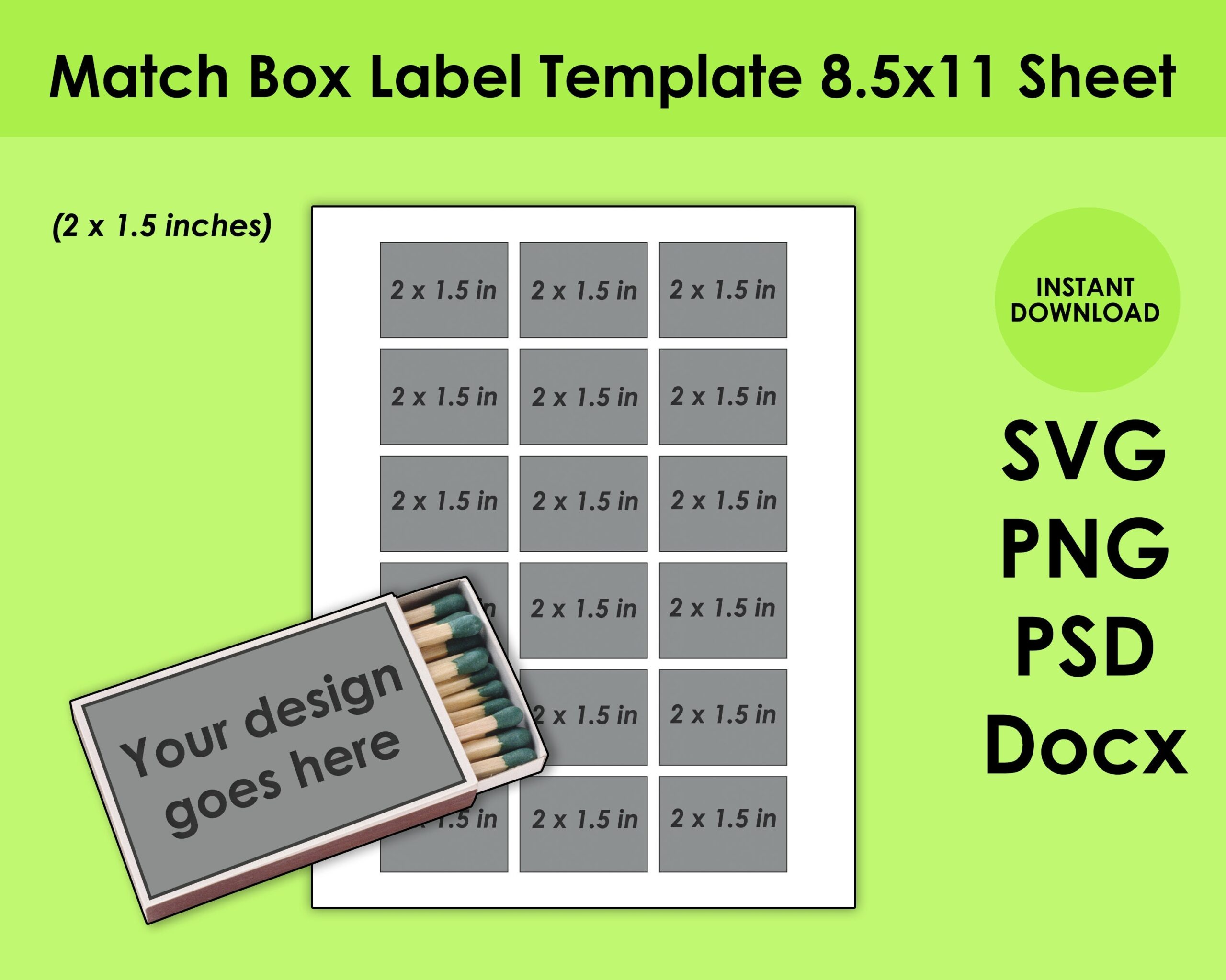 Match Box Label Template SVG PNG PSD And Docx Printable 8 5x11 Sheet Etsy