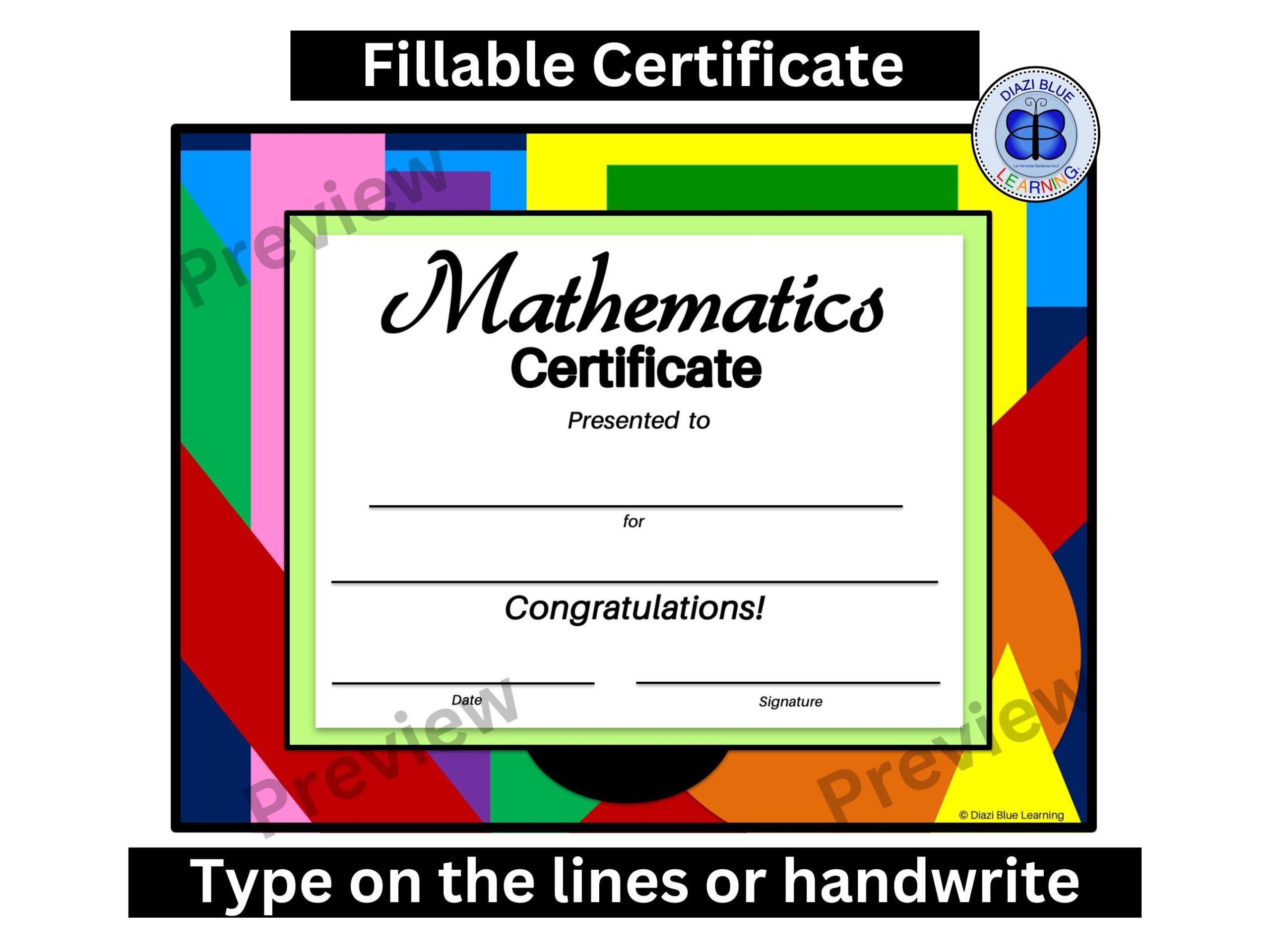 Math Certificate PDF Math Certificate Editable Math Certificate School Certificate Printable Award Templates End Of Year Certificates Etsy UK