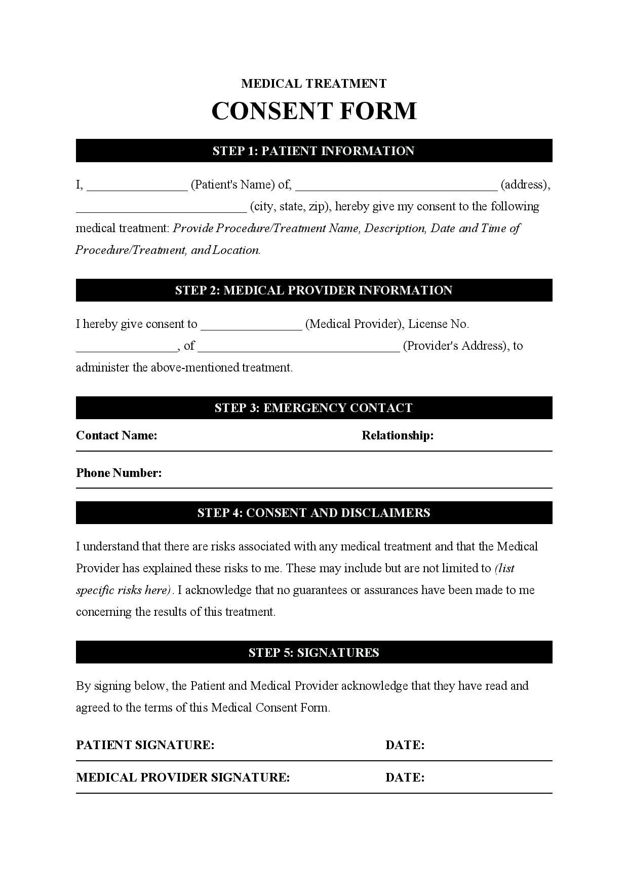 Medical Consent Form Template Free Download Easy Legal Docs