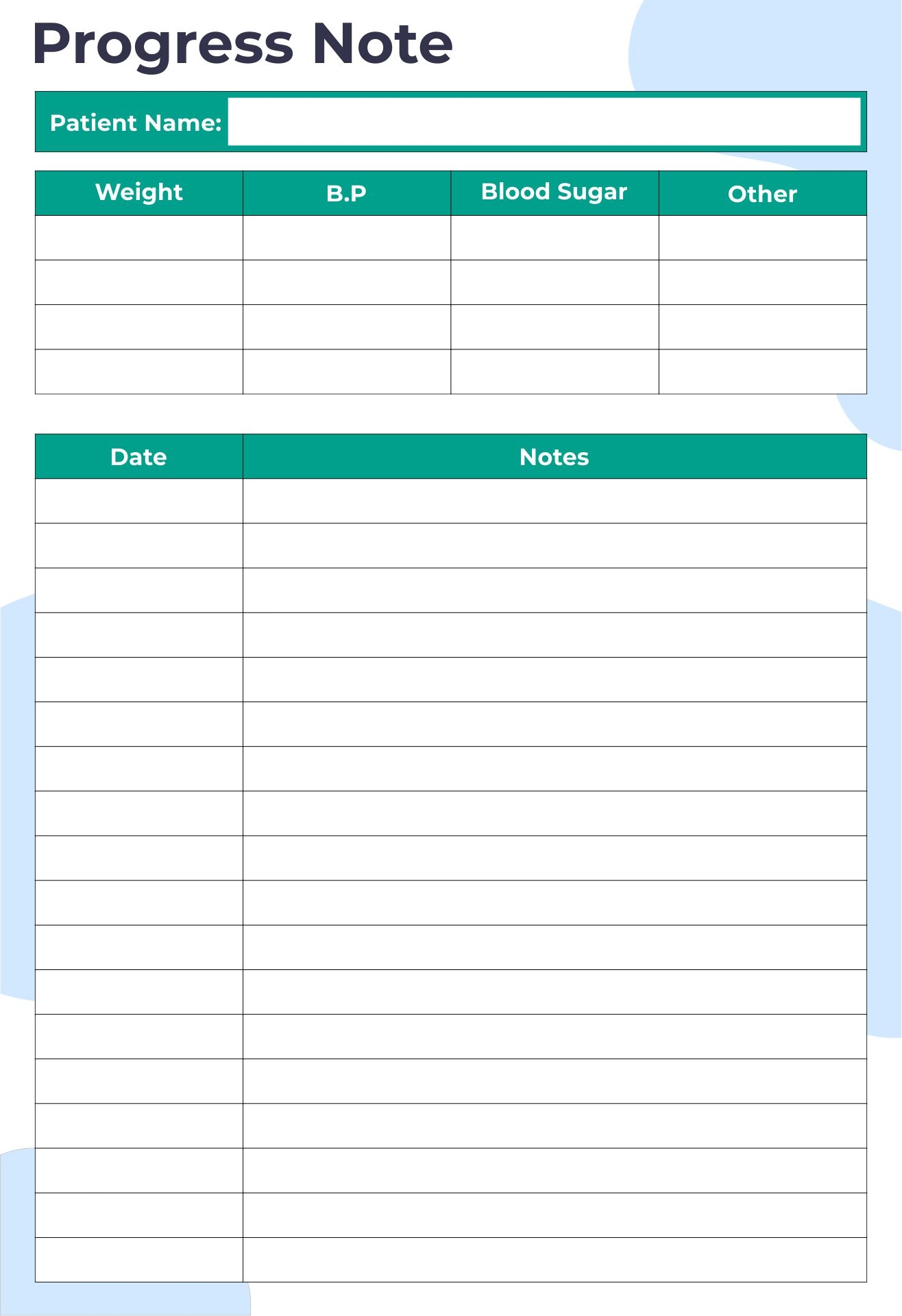 Free Printable Progress Note Template