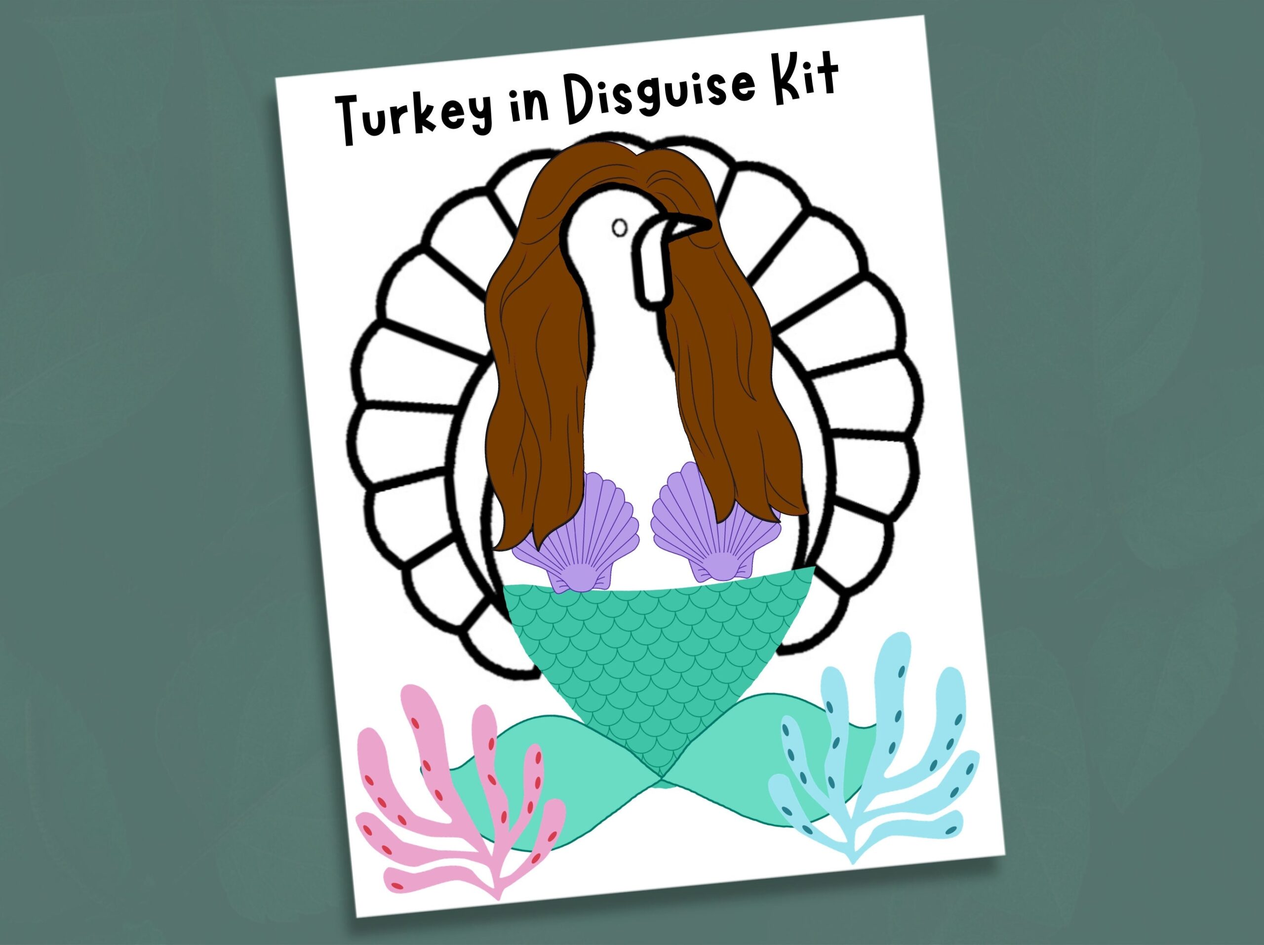 Mermaid Turkey In Disguise Disguise A Turkey Kit Turkey Kids Craft Etsy