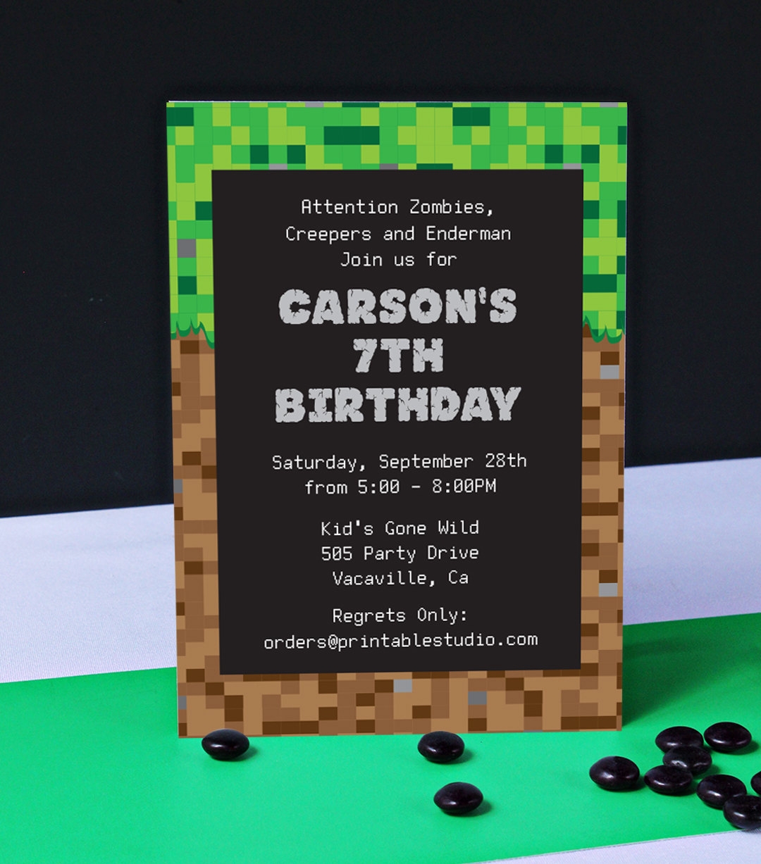 Minecraft Inspired Birthday Party Invitation 505 Design Inc Minecraft Inspired Birthday Party Invitation 505 Design Inc