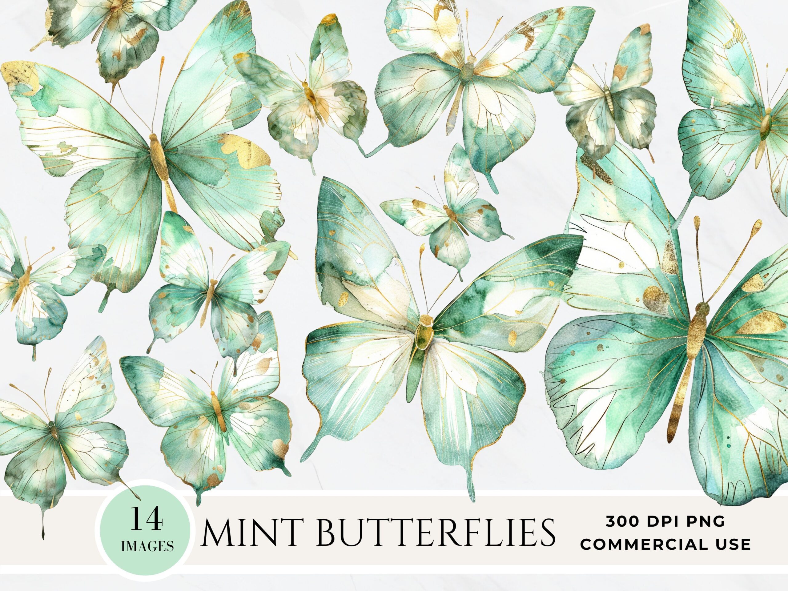 Mint Green Gold Butterflies Clipart Watercolor Butterfly And Flower Digital Paper Baby Shower Sign Nursery Graphics Spring Floral PNG