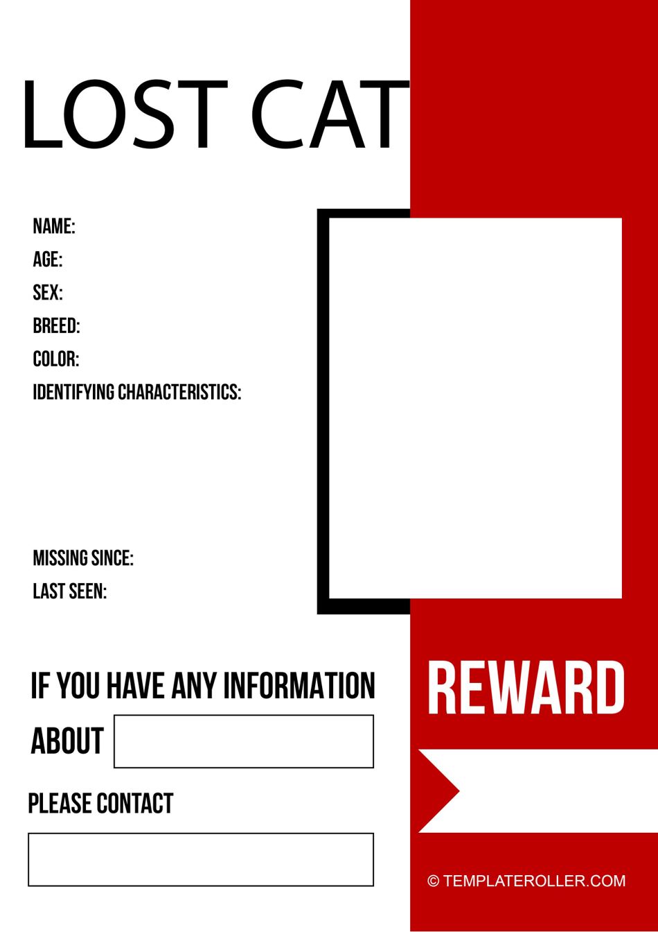 Missing Cat Poster Template Red Download Printable PDF Templateroller Missing Cat Poster Template Red Download Printable PDF Templateroller