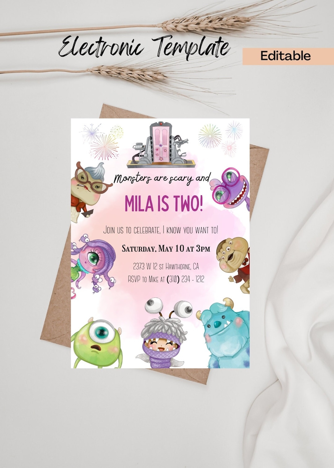 Monsters Inc Birthday Invitation Digital And Printable Second Birthday Watercolor Invite Etsy Monsters Inc Birthday Invitation Digital And Printable Second Birthday Watercolor Invite Etsy