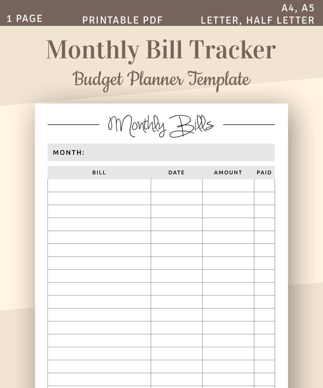 Free Printable Monthly Bill Planner Template