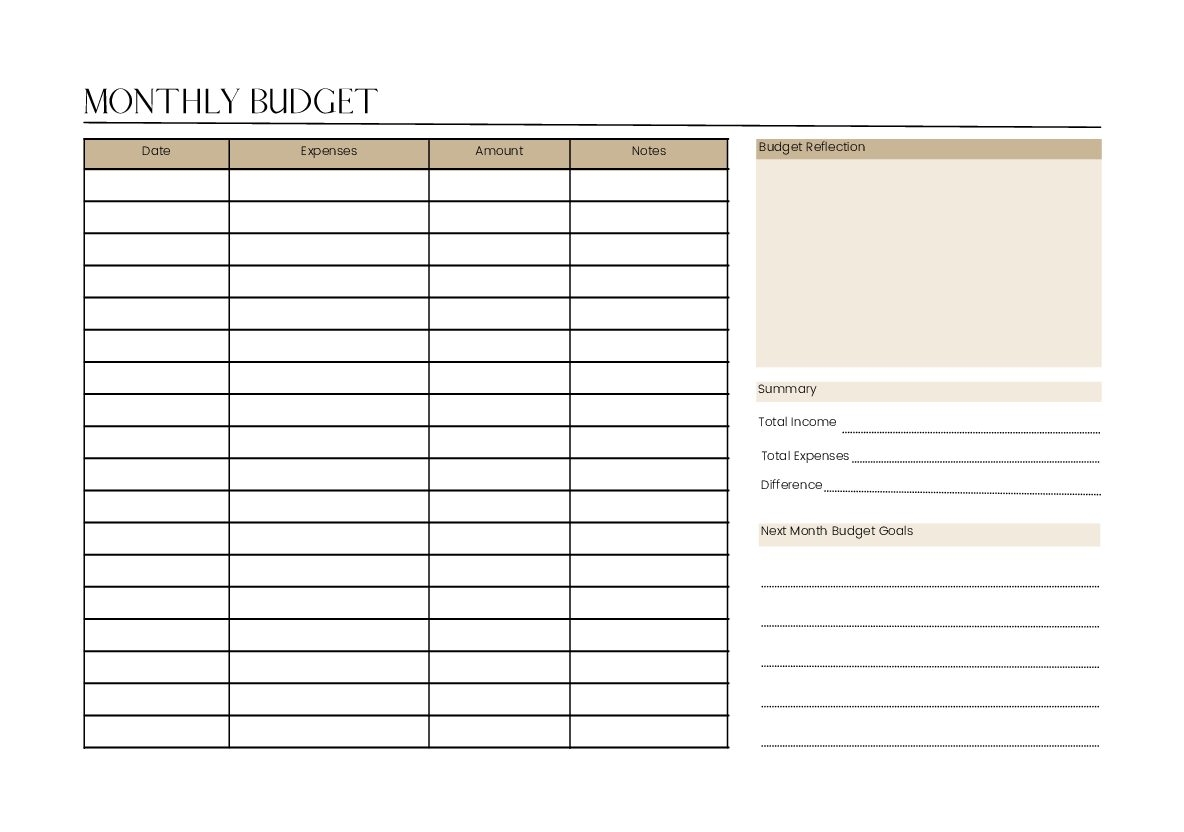 Monthly Budget Planner Printable Simple Budget Worksheet Personal Budget Template Instant Download Worksheets Library
