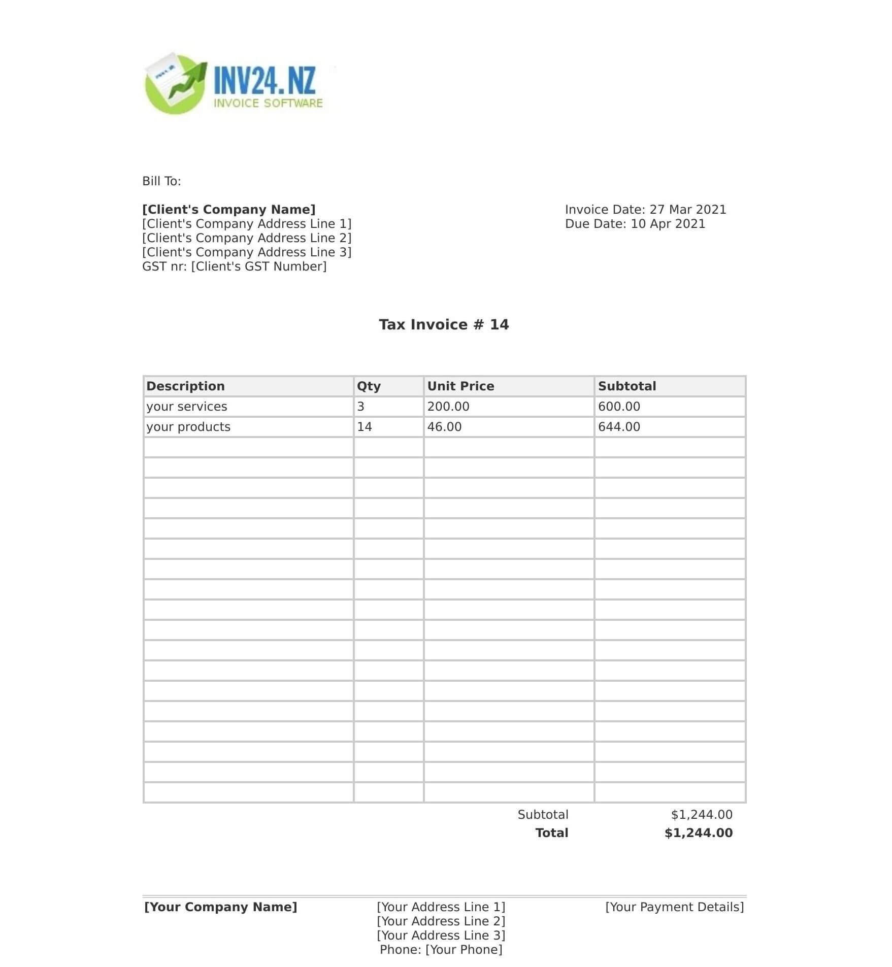 Non GST Registered Invoice Template NZ HTML Non GST Registered Invoice Template NZ HTML