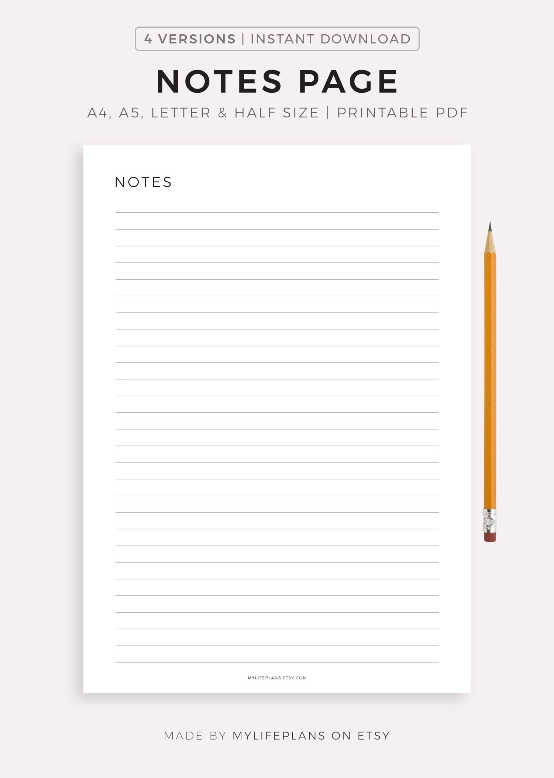 Free Printable Notes Page Word Template