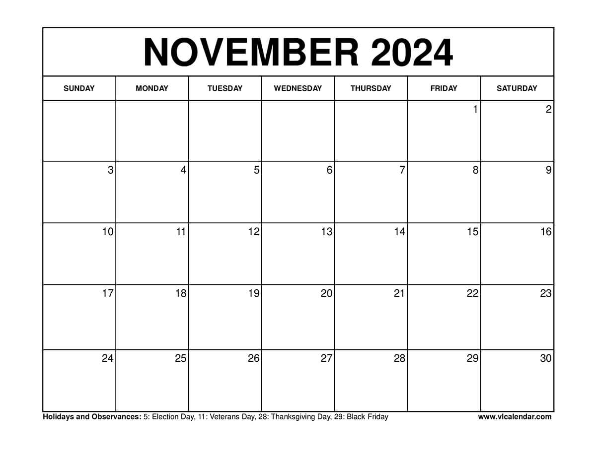 November 2024 Calendar Printable Templates With Holidays November 2024 Calendar Printable Templates With Holidays