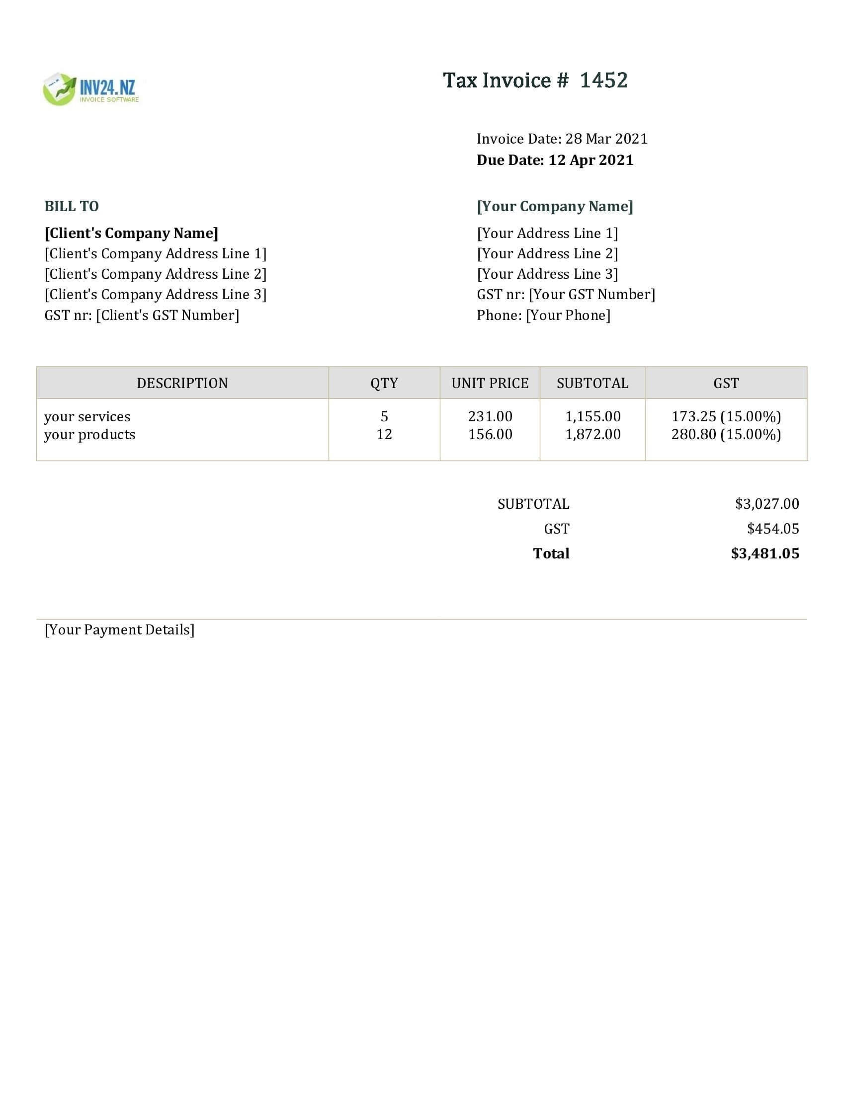 Free Printable Invoice Template Nz