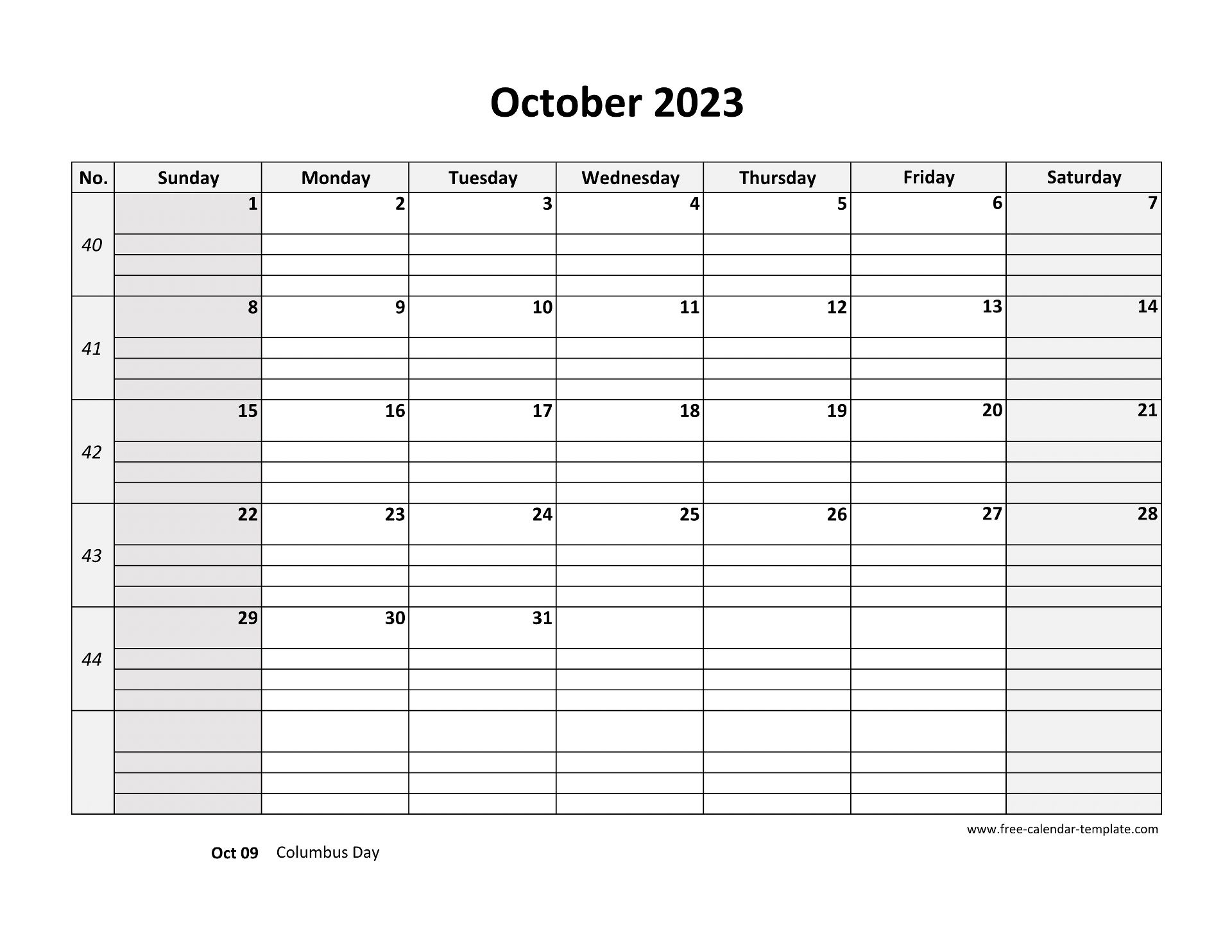 Free Printable Lined October Calendar Templates