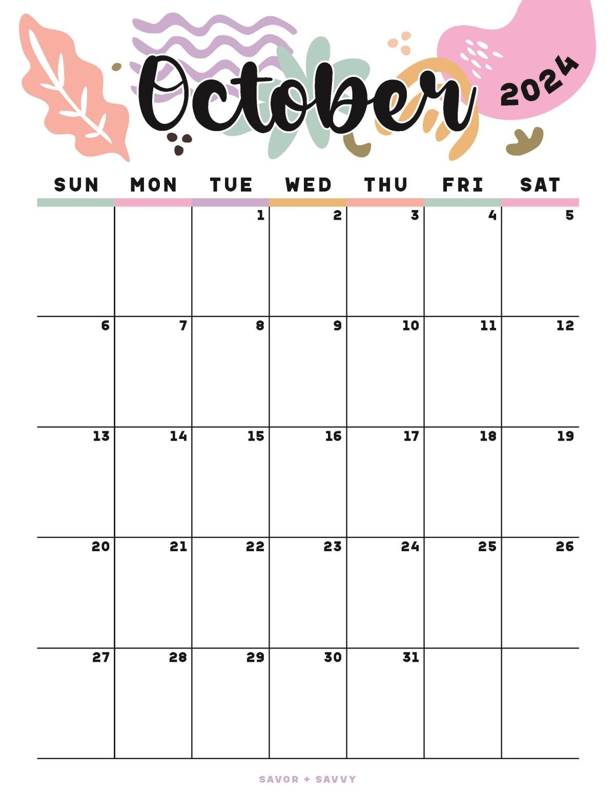 October 2024 Calendar Templates 14 Free Printables Savor Savvy October 2024 Calendar Templates 14 Free Printables Savor Savvy