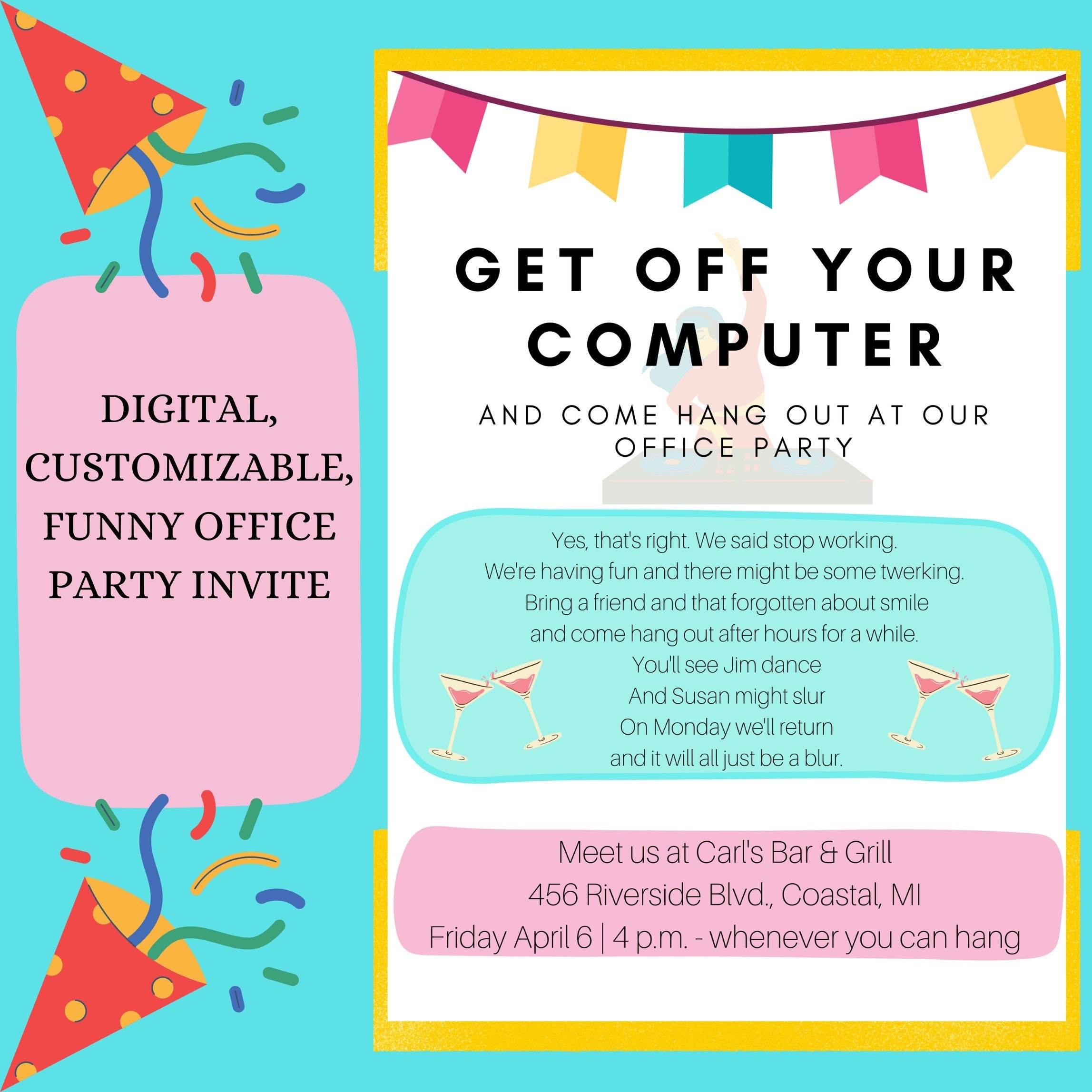 Office Party Invitation Work Party Funny Invitation Editable Digital Office Party Invitation For Canva Etsy