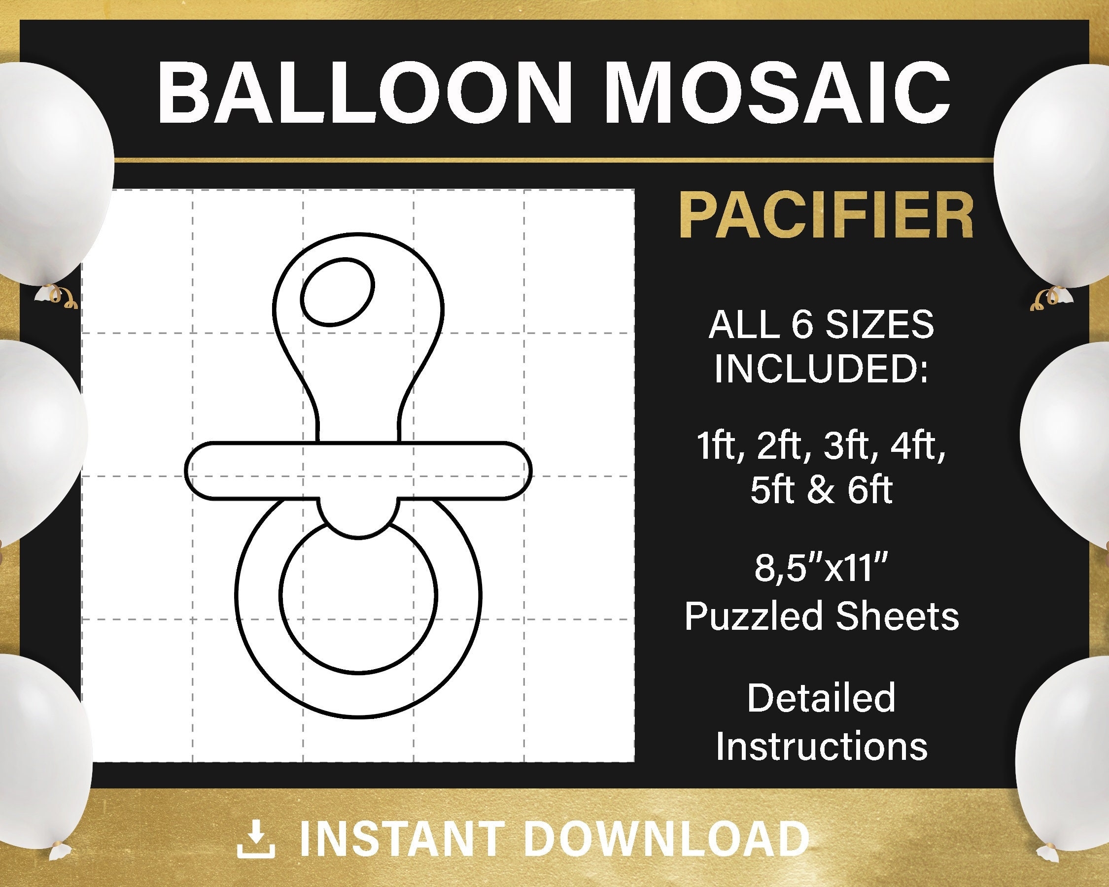 Pacifier Mosaic From Balloon Template Baby Shower Decor Large Baby Pacifier Ballon Decor DIY Pdf Instant Download Etsy