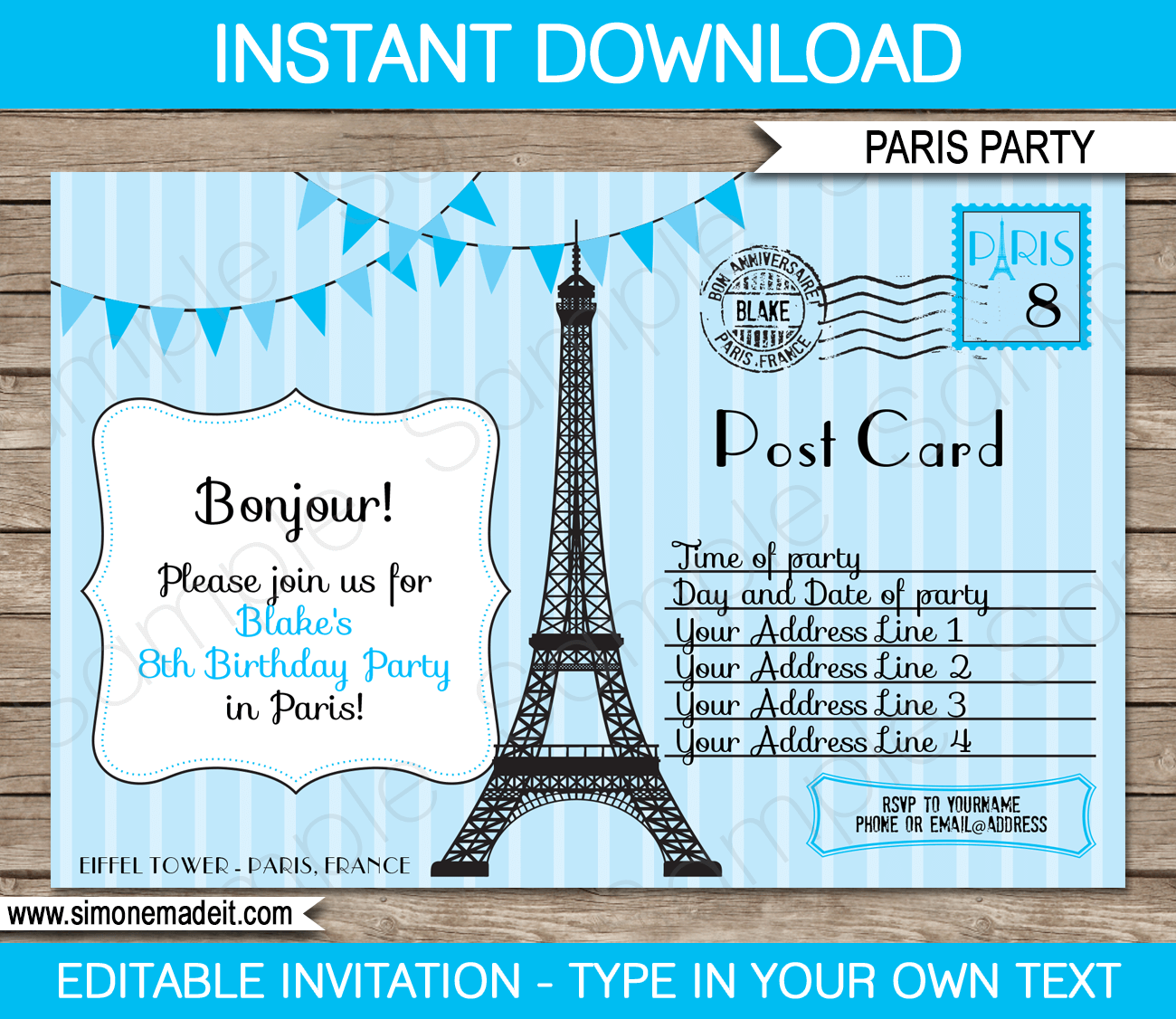 Paris Party Invitations Template Blue Paris Party Invitations Template Blue