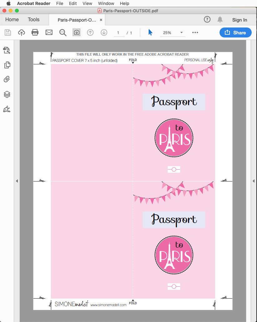 Paris Party Passport Invitations Template Pink