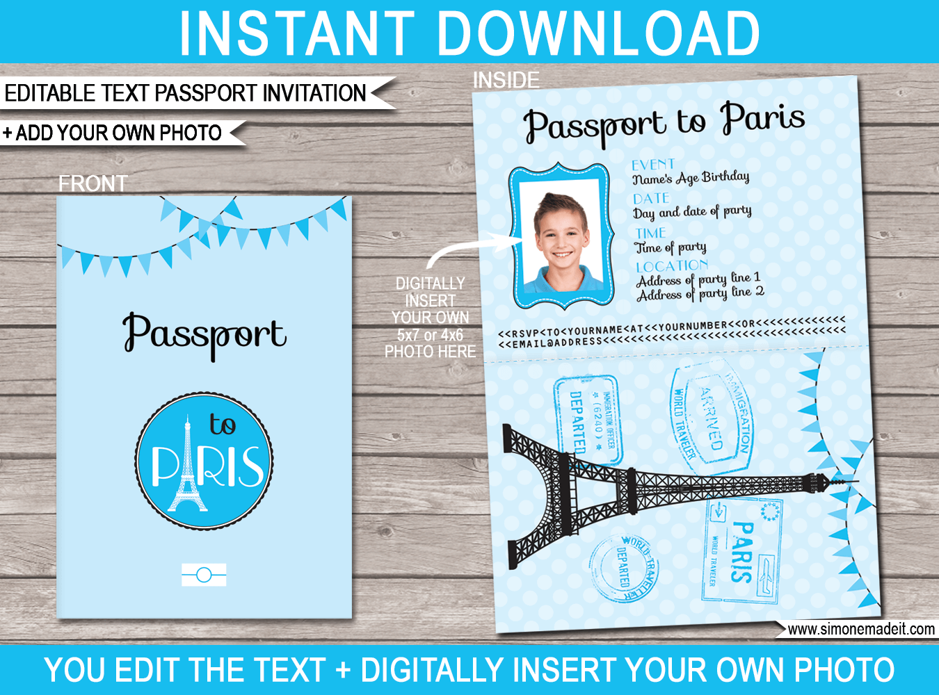 Free Printable Paris Passport Invitation Template