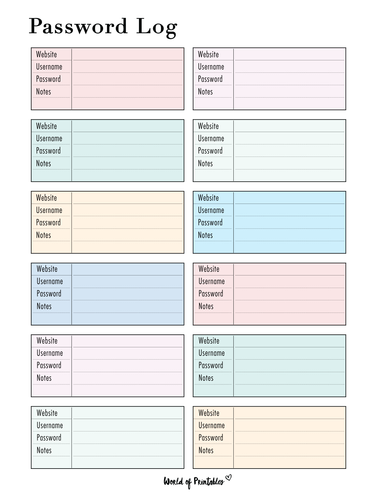 Password Logs 25 Free Password Templates World Of Printables