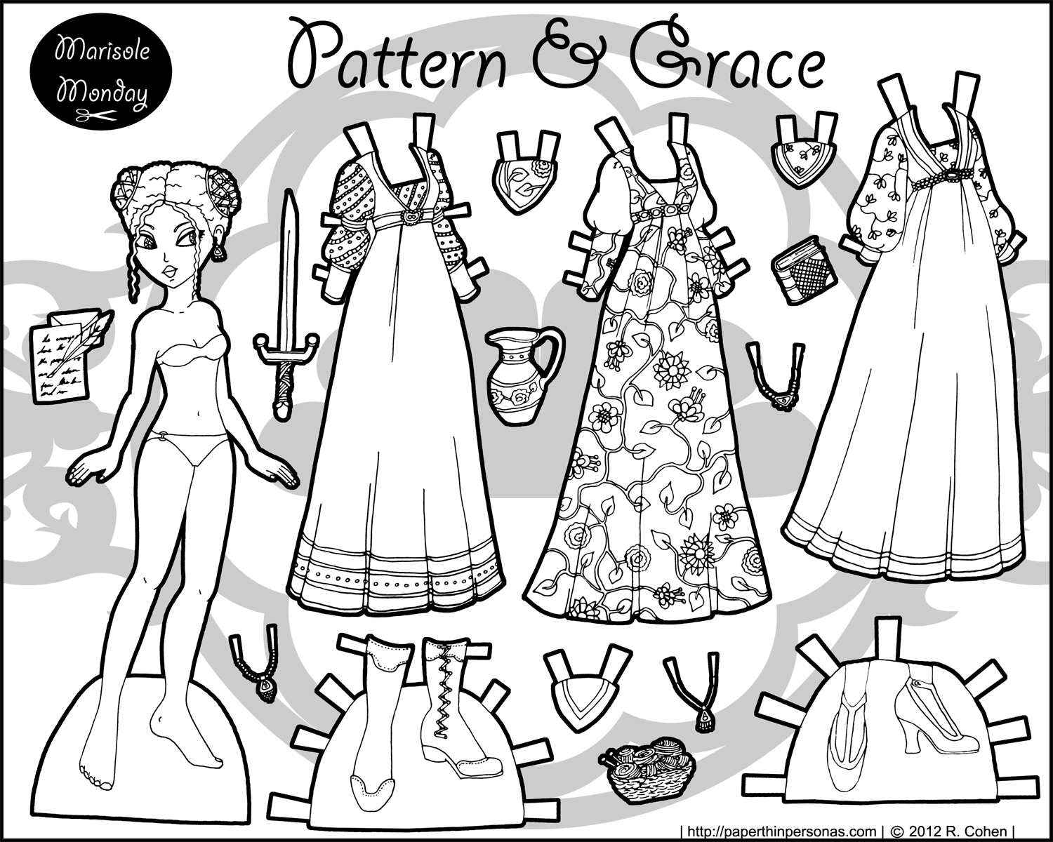 Patterns U0026 Grace A Black U0026 White Fantasy Paper Doll