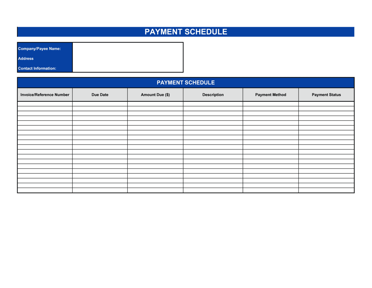 Free Printable Monthly Payment Schedule Template