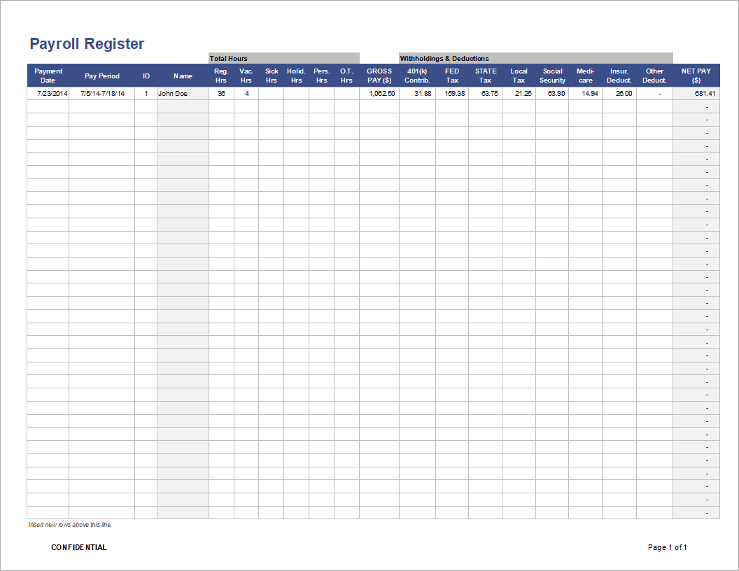 Free Printable Payroll Template